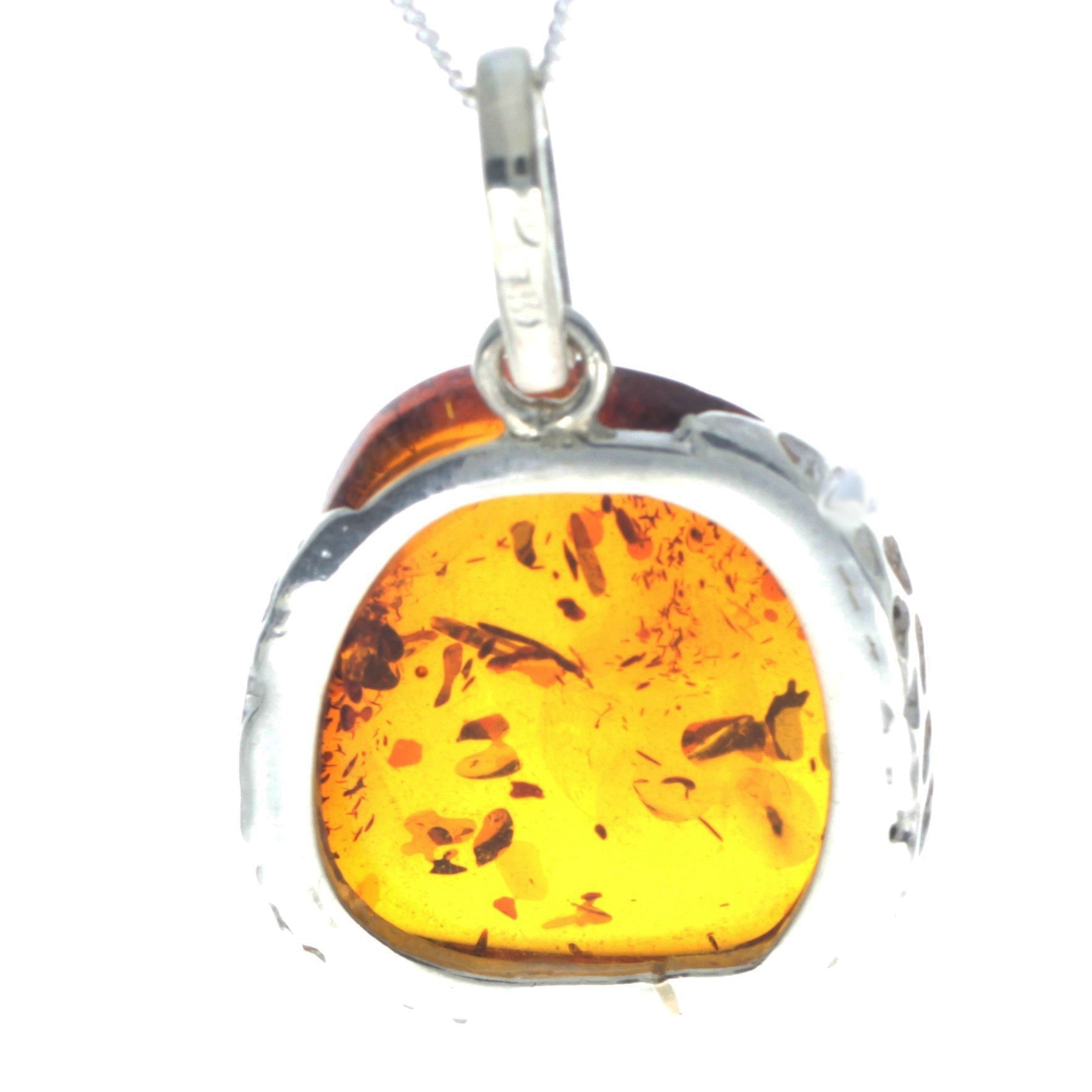 925 Sterling Silver & Genuine Cognac Baltic Amber Exlusive Unique Pendant - PD2284