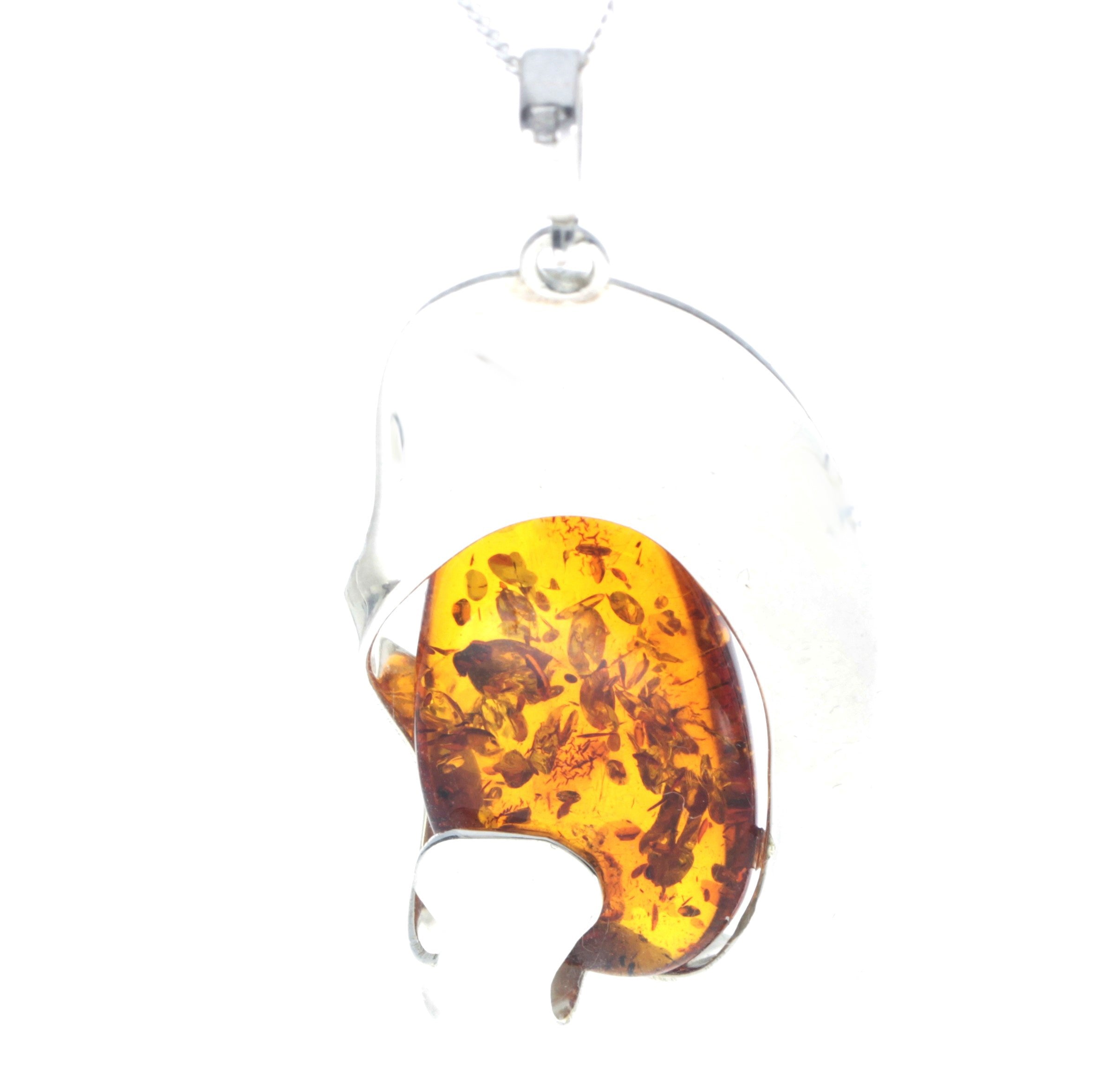 925 Sterling Silver & Genuine Cognac Baltic Amber Exlusive Unique Pendant - PD2290