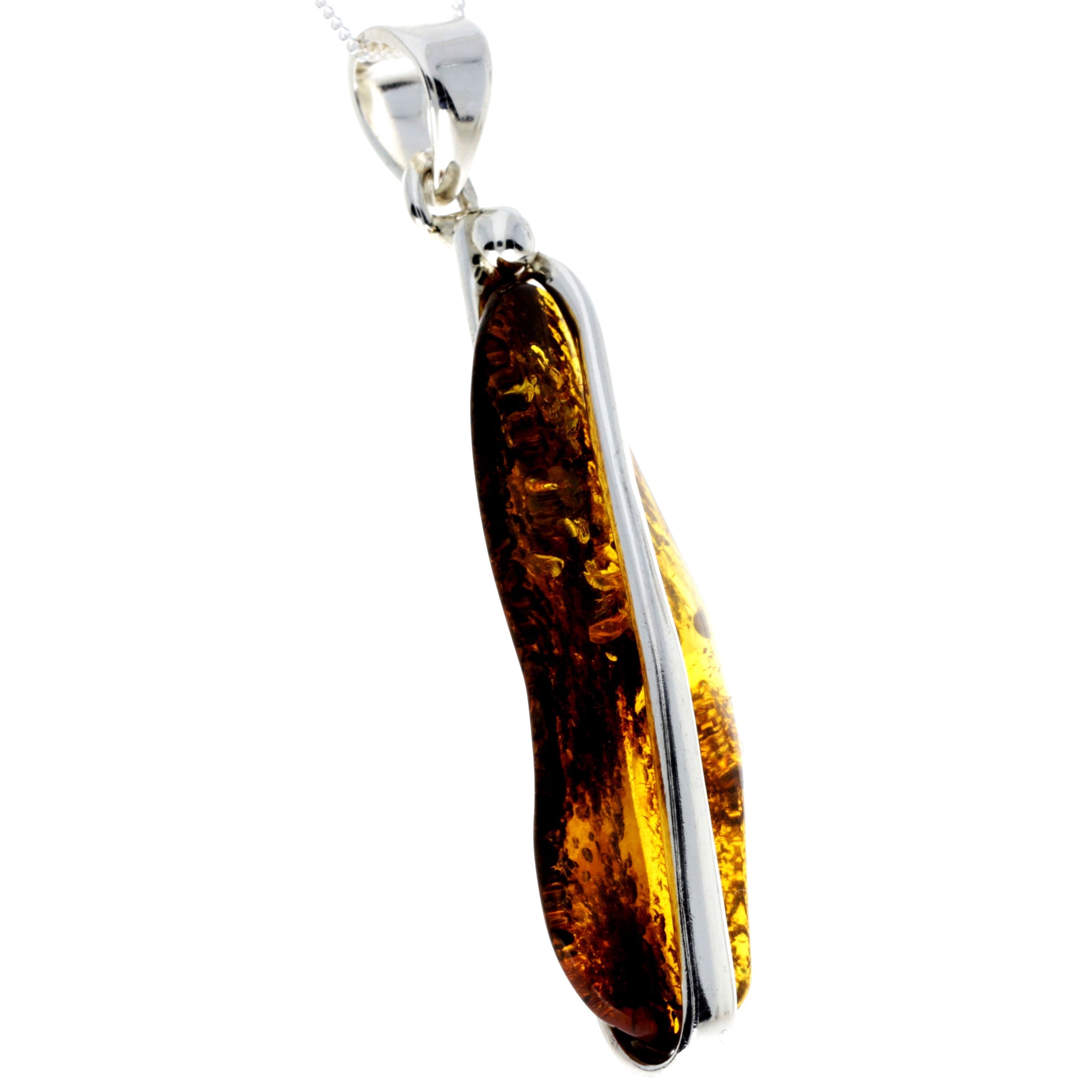 925 Sterling Silver & Genuine Cognac Baltic Amber Exlusive Unique Pendant - PD2292