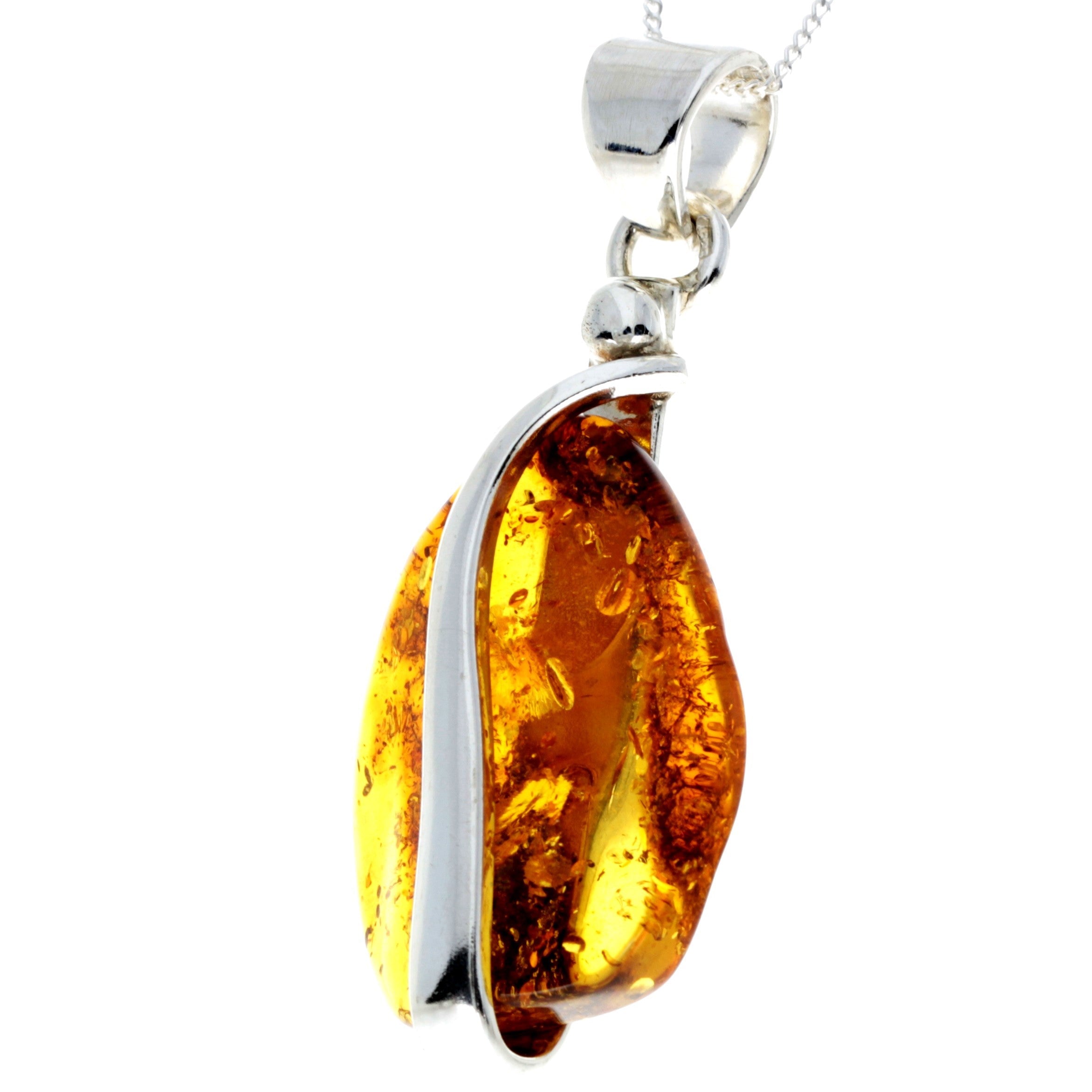 925 Sterling Silver & Genuine Cognac Baltic Amber Exlusive Unique Pendant - PD2295