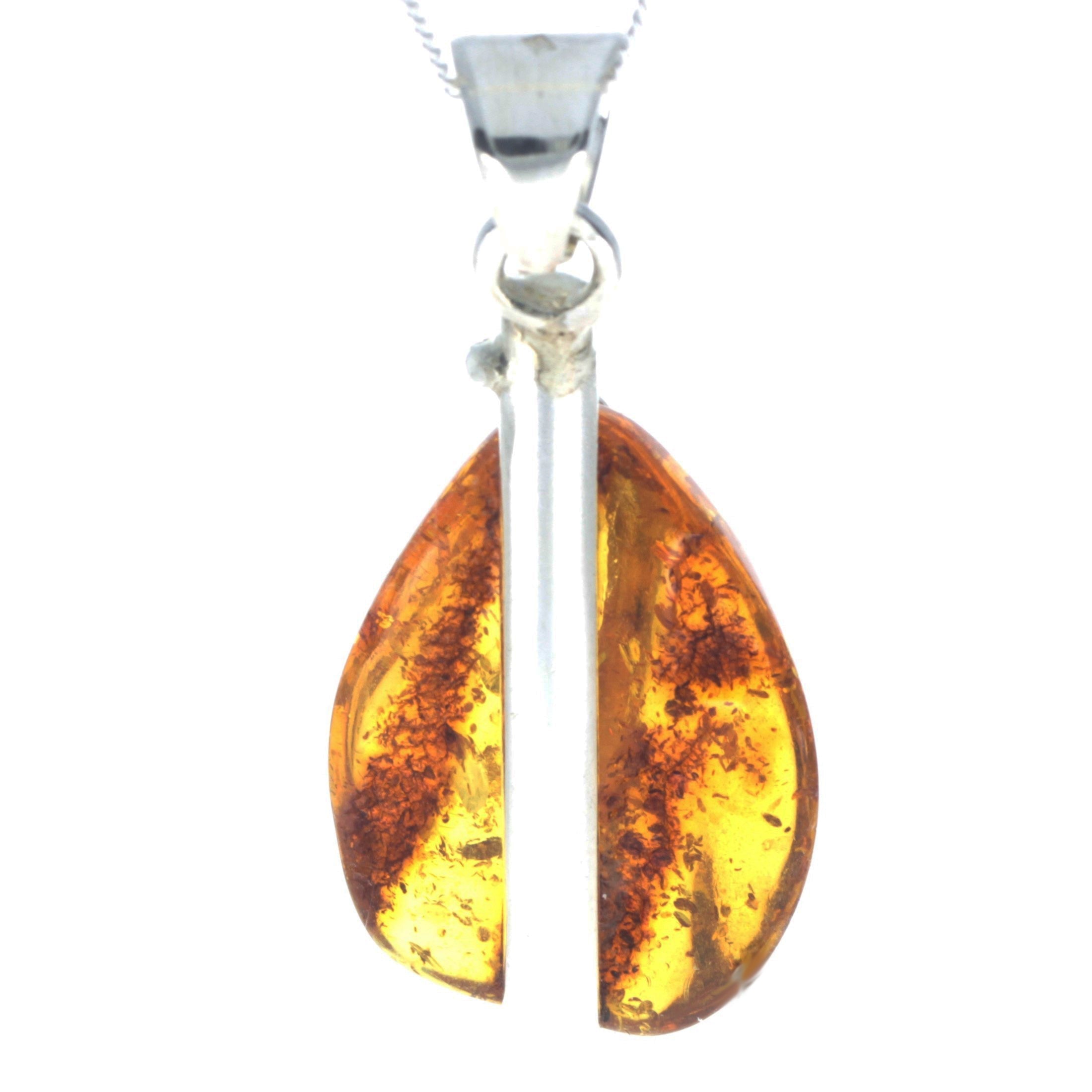 925 Sterling Silver & Genuine Cognac Baltic Amber Exlusive Unique Pendant - PD2295