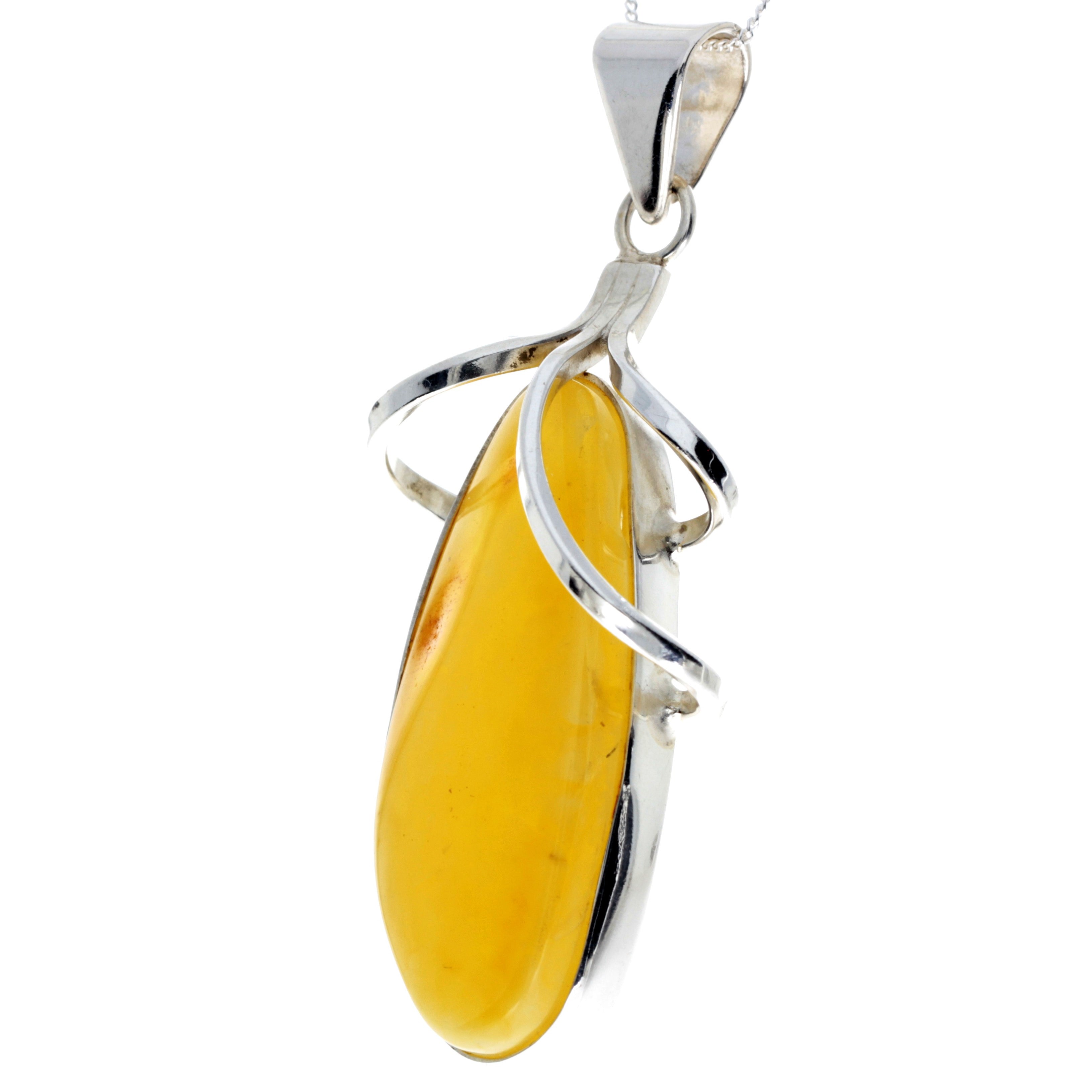 925 Sterling Silver & Genuine Lemon Baltic Amber Exlusive Unique Pendant - PD2300