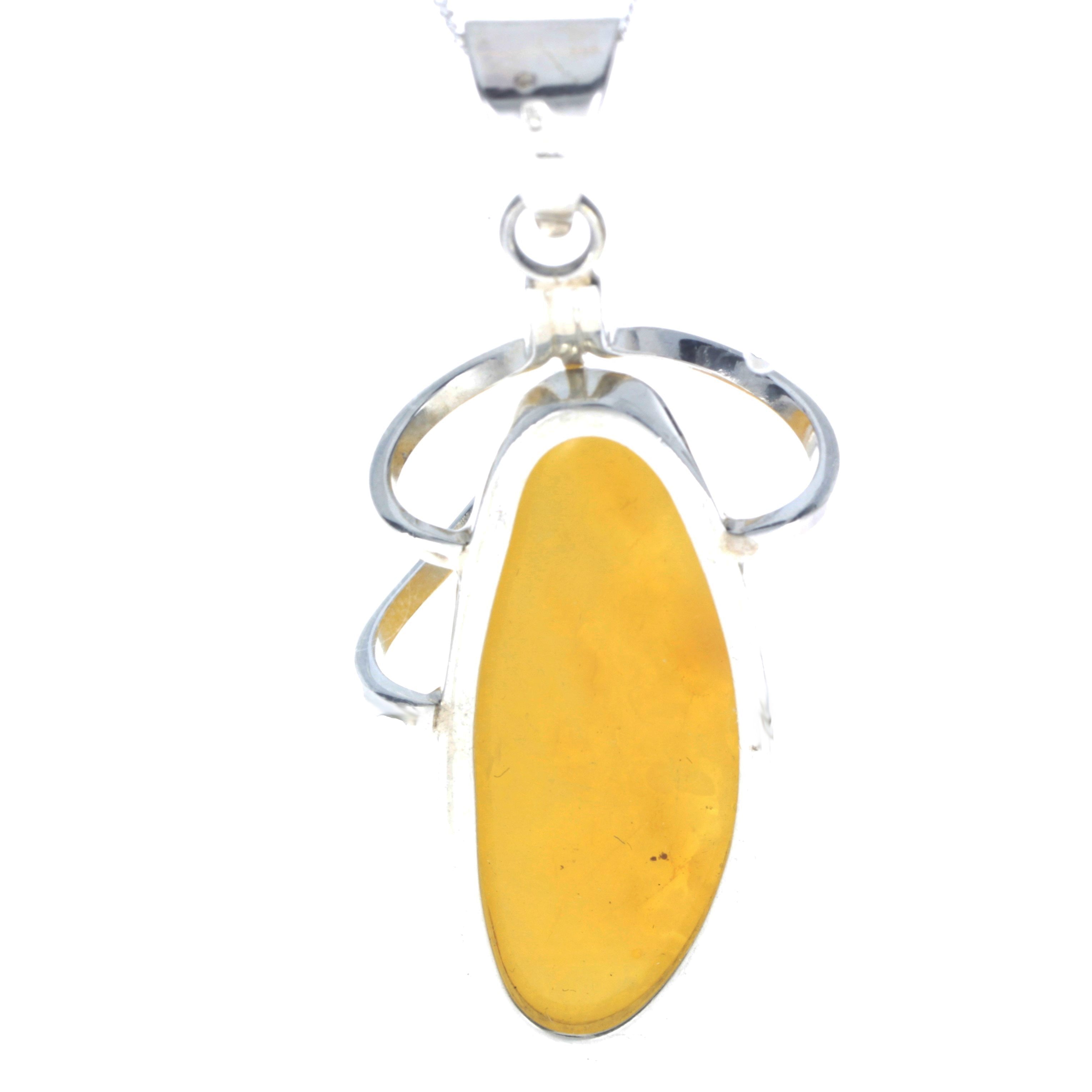 925 Sterling Silver & Genuine Lemon Baltic Amber Exlusive Unique Pendant - PD2300