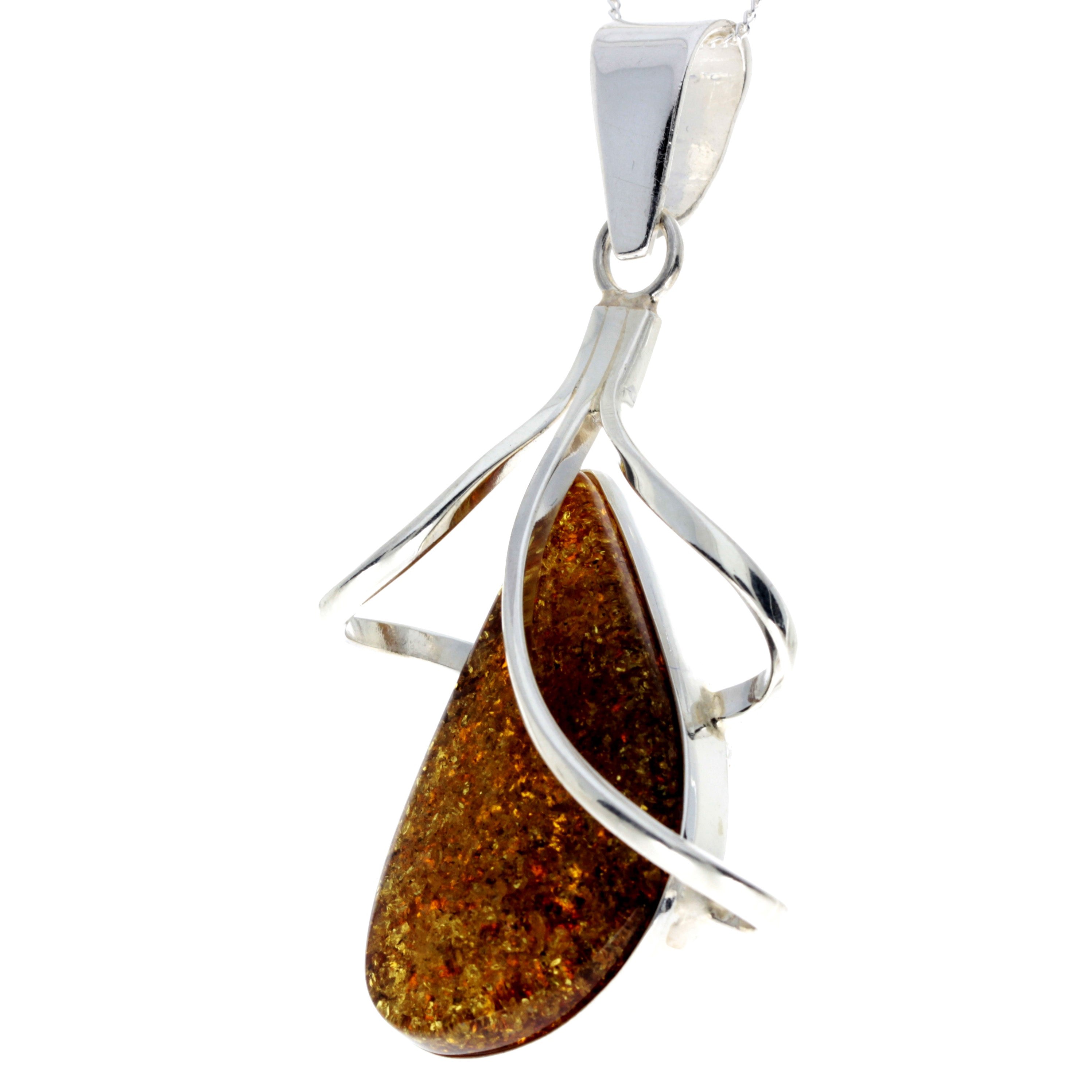 925 Sterling Silver & Genuine Green Baltic Amber Exlusive Unique Pendant - PD2301