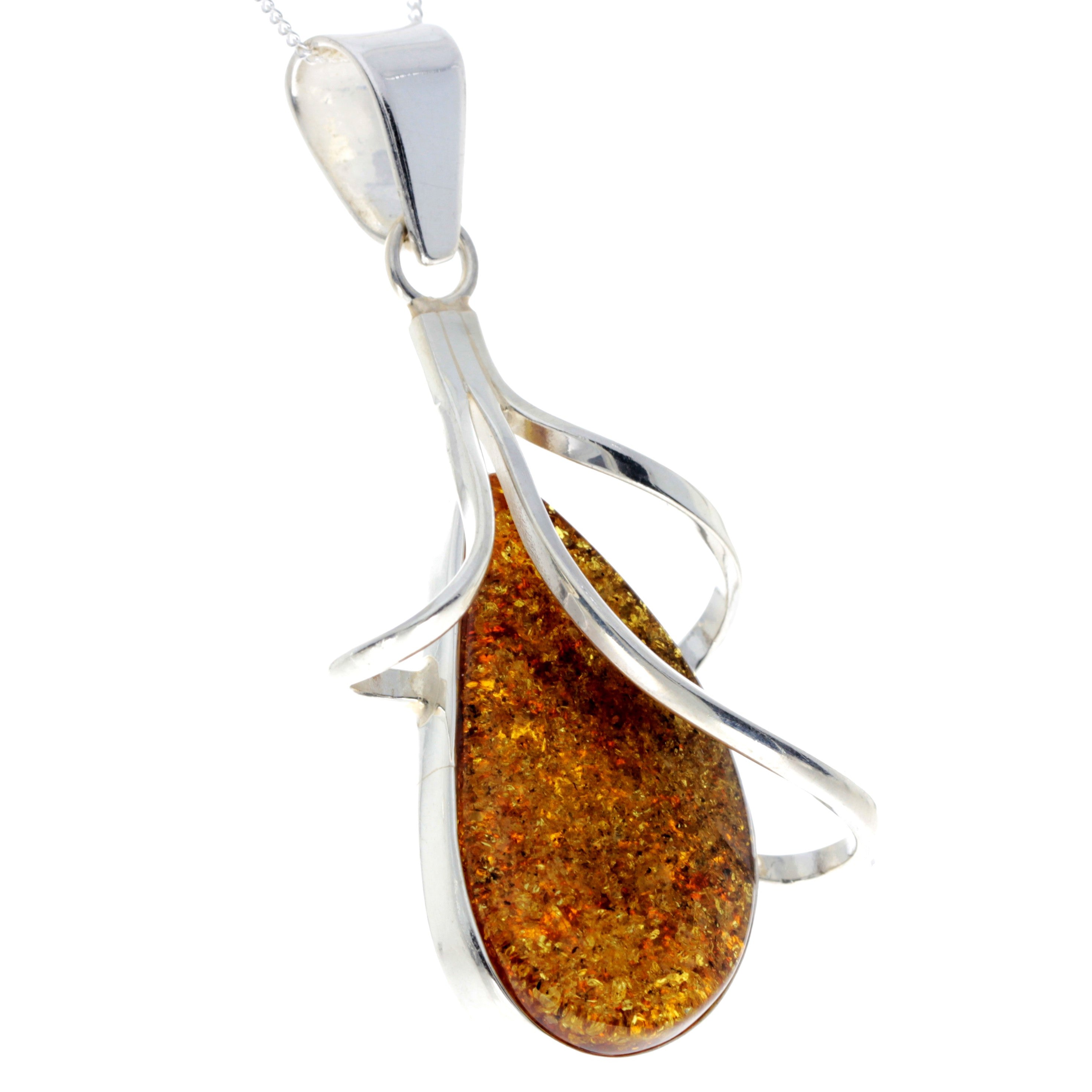 925 Sterling Silver & Genuine Green Baltic Amber Exlusive Unique Pendant - PD2301