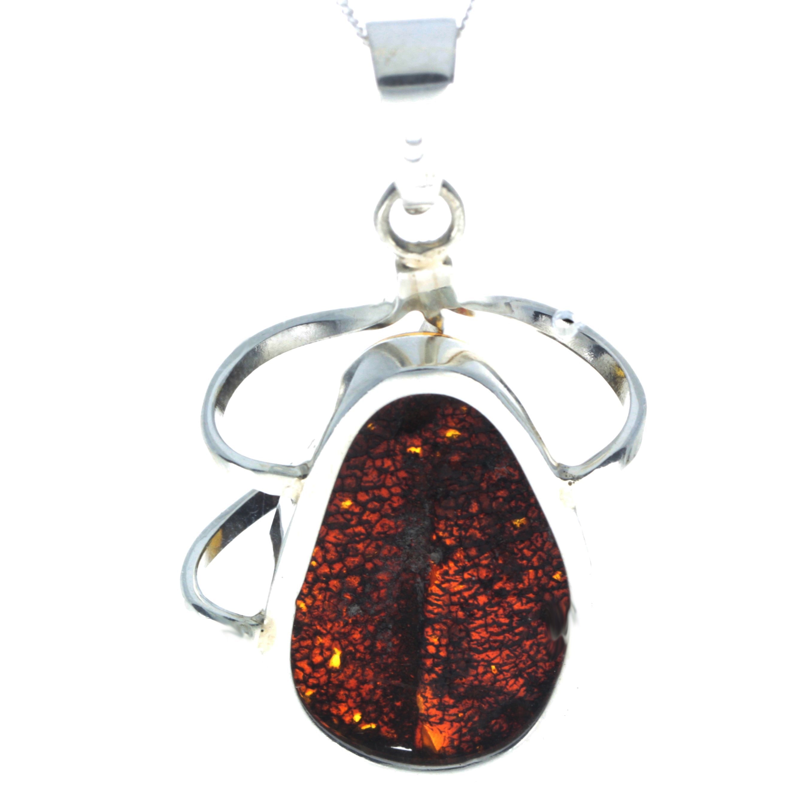 925 Sterling Silver & Genuine Green Baltic Amber Exlusive Unique Pendant - PD2303