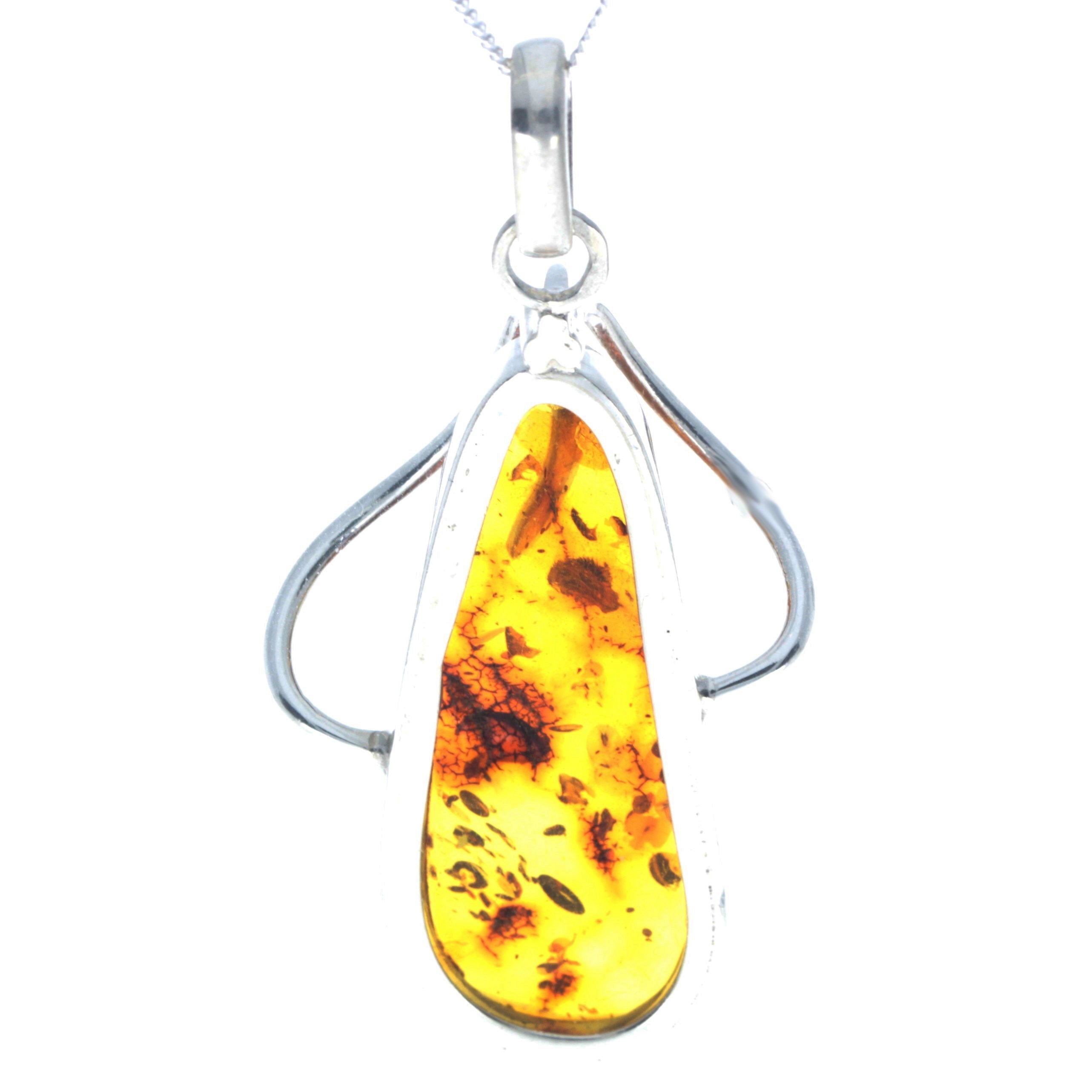 925 Sterling Silver & Genuine Cognac Baltic Amber Exlusive Unique Pendant - PD2304