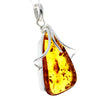 925 Sterling Silver & Genuine Cognac Baltic Amber Exlusive Unique Pendant - PD2306