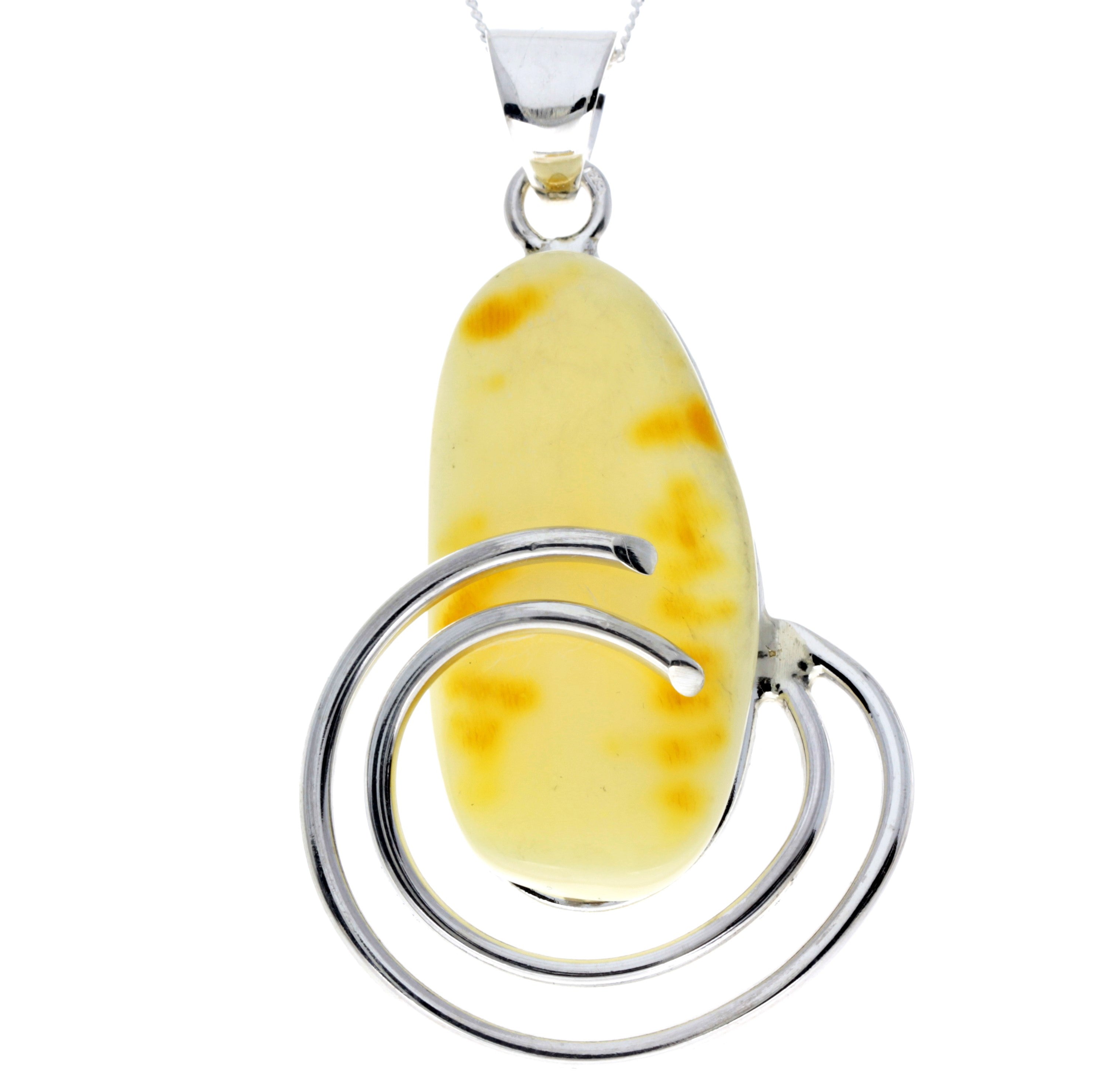 925 Sterling Silver & Genuine Lemon Baltic Amber Exlusive Unique Pendant - PD2316