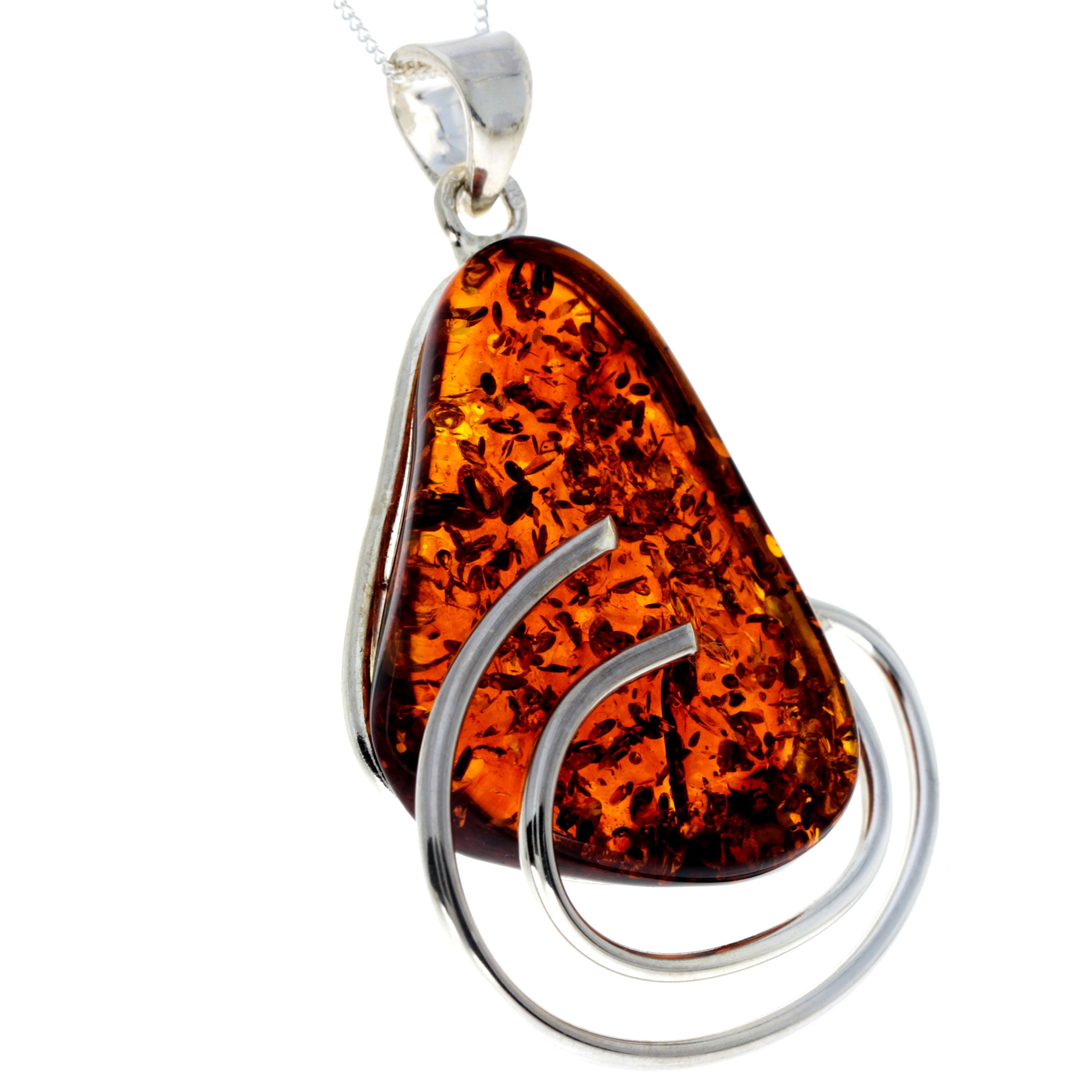 925 Sterling Silver & Genuine Cognac Baltic Amber Exlusive Unique Pendant - PD2318