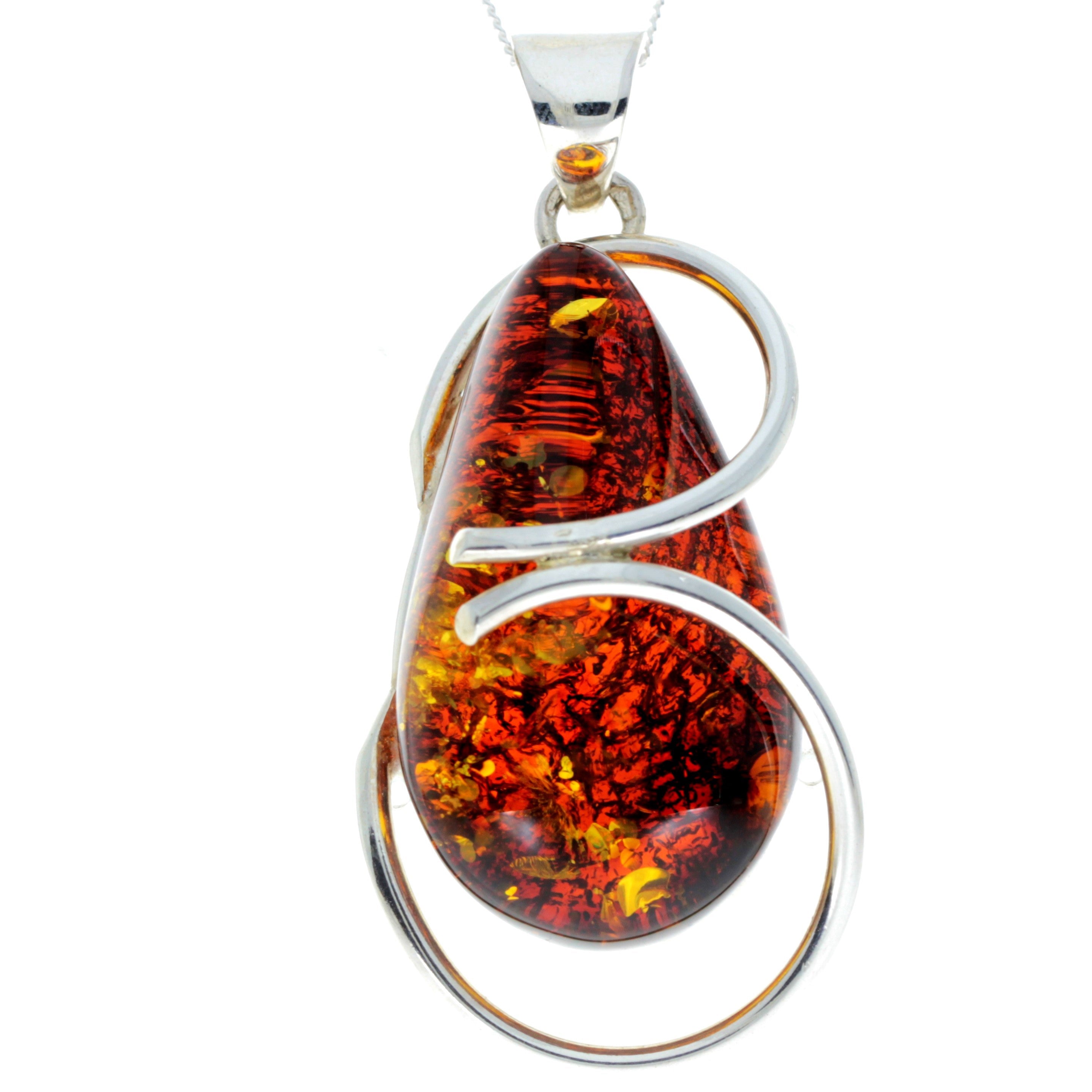 925 Sterling Silver & Genuine Green Baltic Amber Exlusive Unique Pendant - PD2322