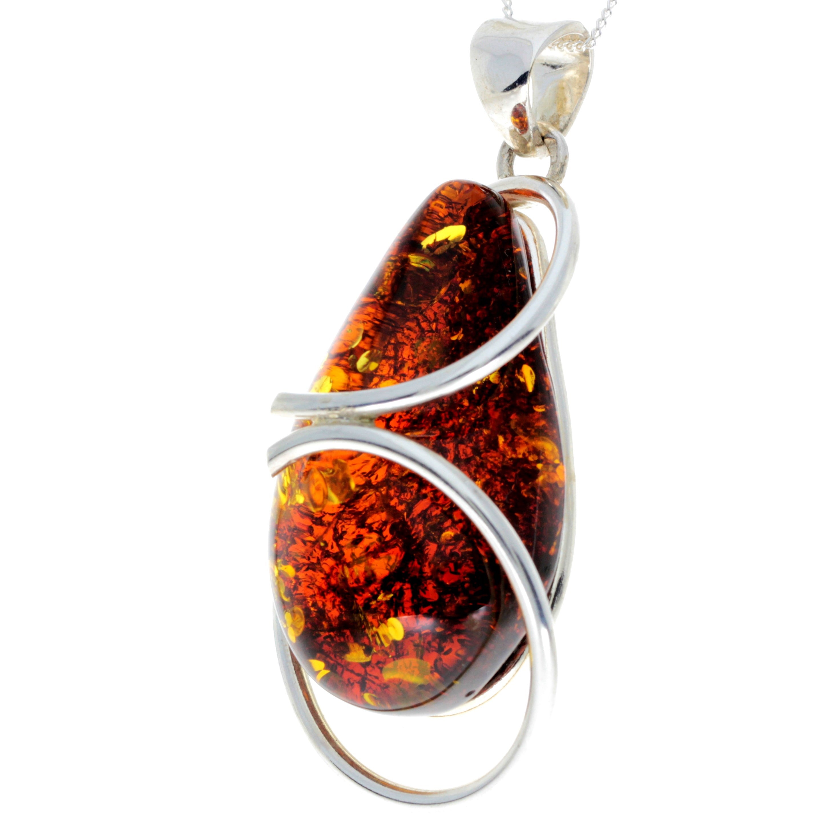 925 Sterling Silver & Genuine Green Baltic Amber Exlusive Unique Pendant - PD2322