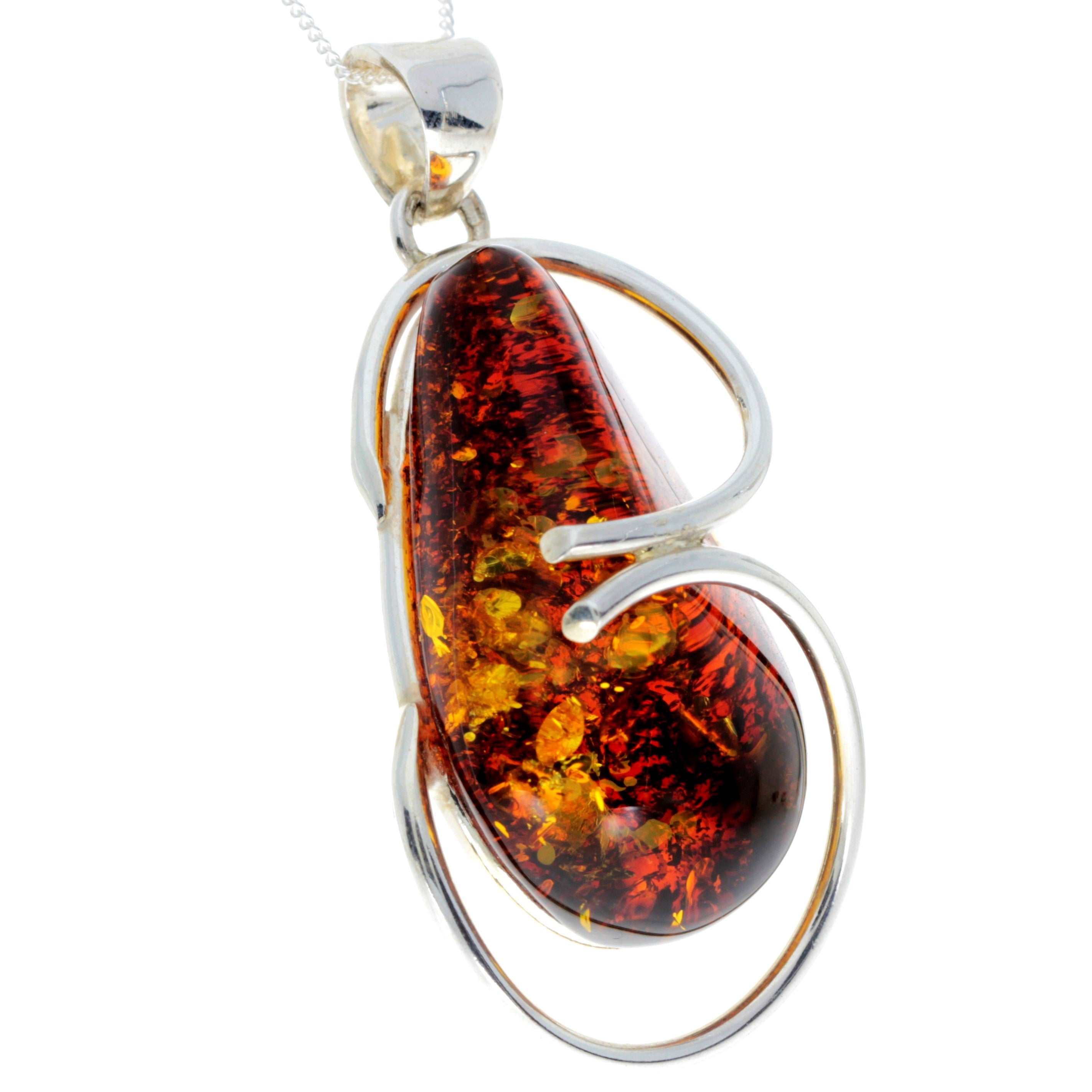 925 Sterling Silver & Genuine Green Baltic Amber Exlusive Unique Pendant - PD2322