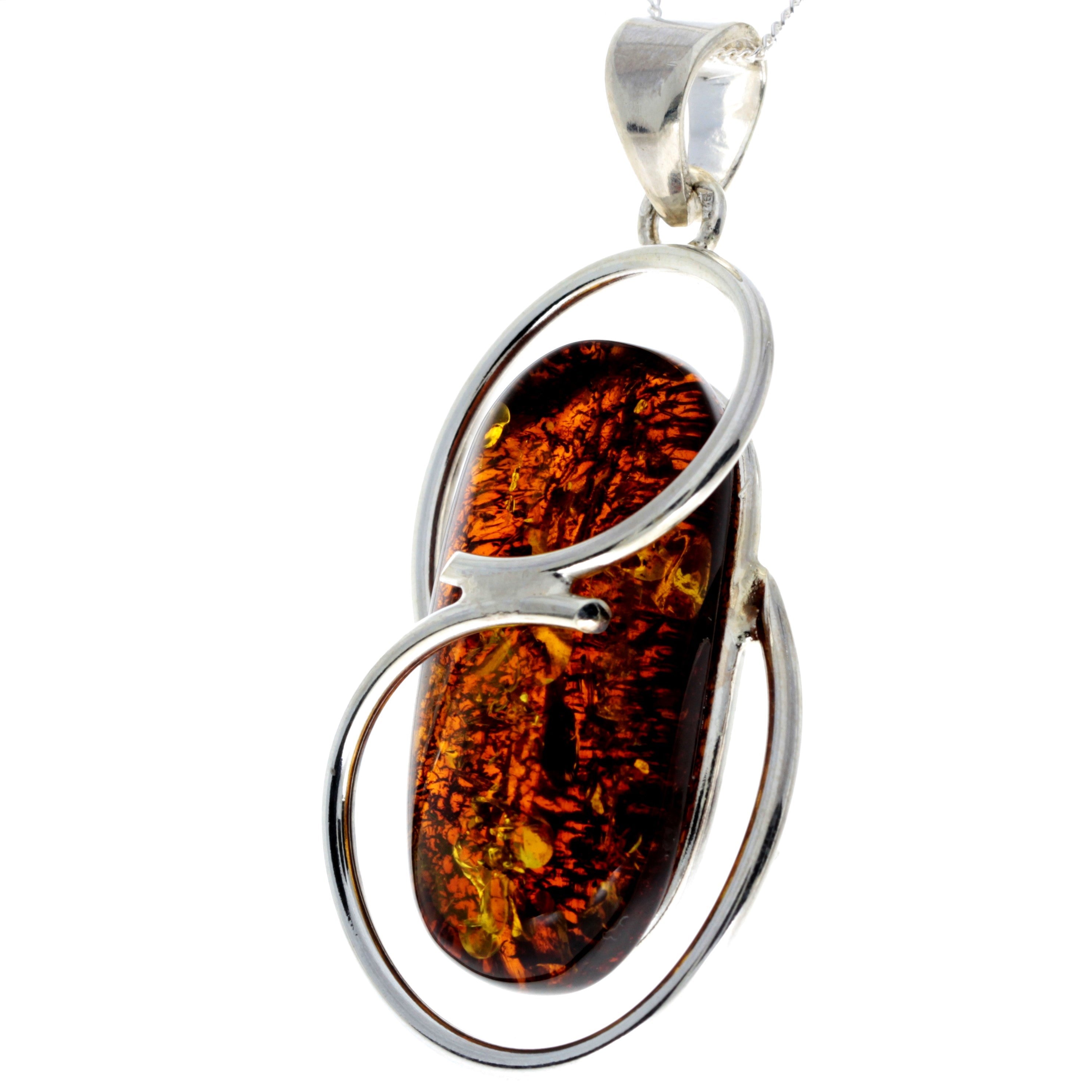 925 Sterling Silver & Genuine Green Baltic Amber Exlusive Unique Pendant - PD2323