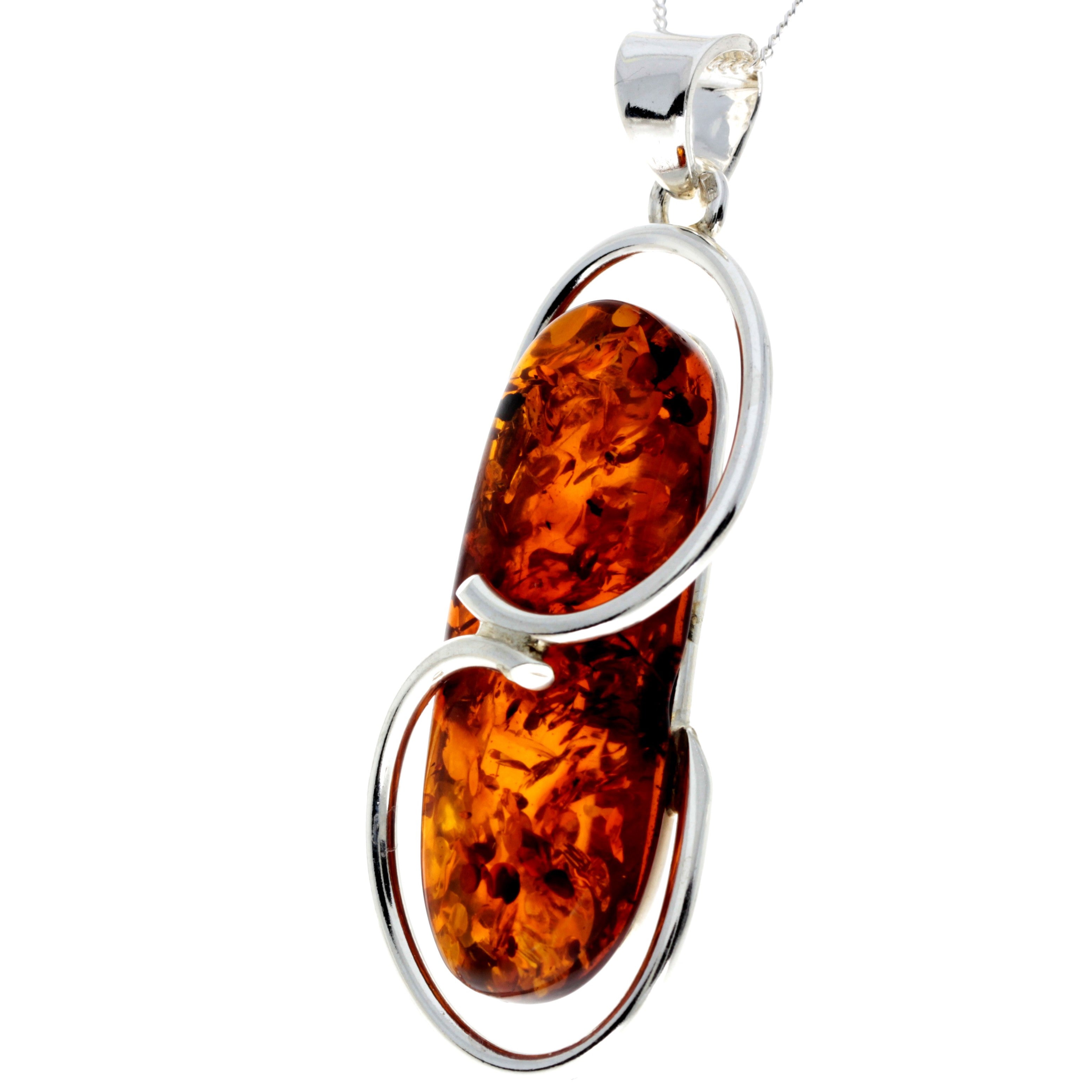 925 Sterling Silver & Genuine Cognac Baltic Amber Exlusive Unique Pendant - PD2324