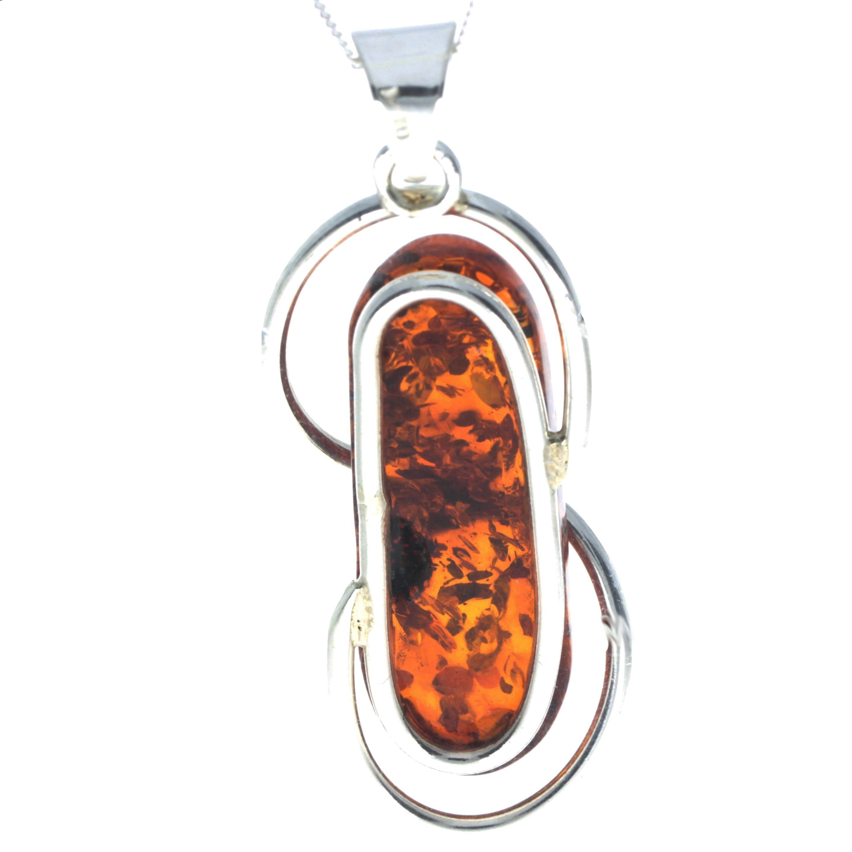 925 Sterling Silver & Genuine Cognac Baltic Amber Exlusive Unique Pendant - PD2324