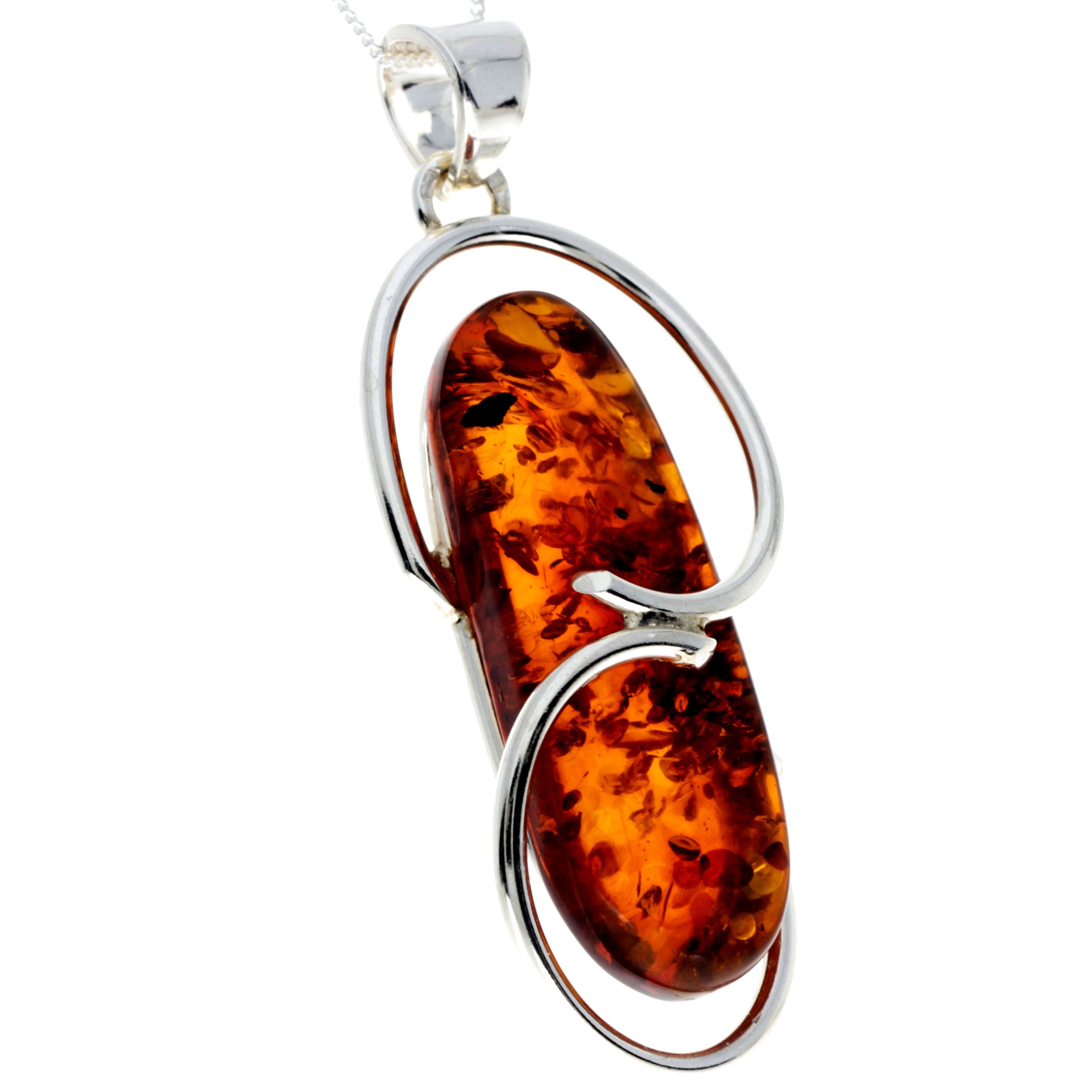 925 Sterling Silver & Genuine Cognac Baltic Amber Exlusive Unique Pendant - PD2324