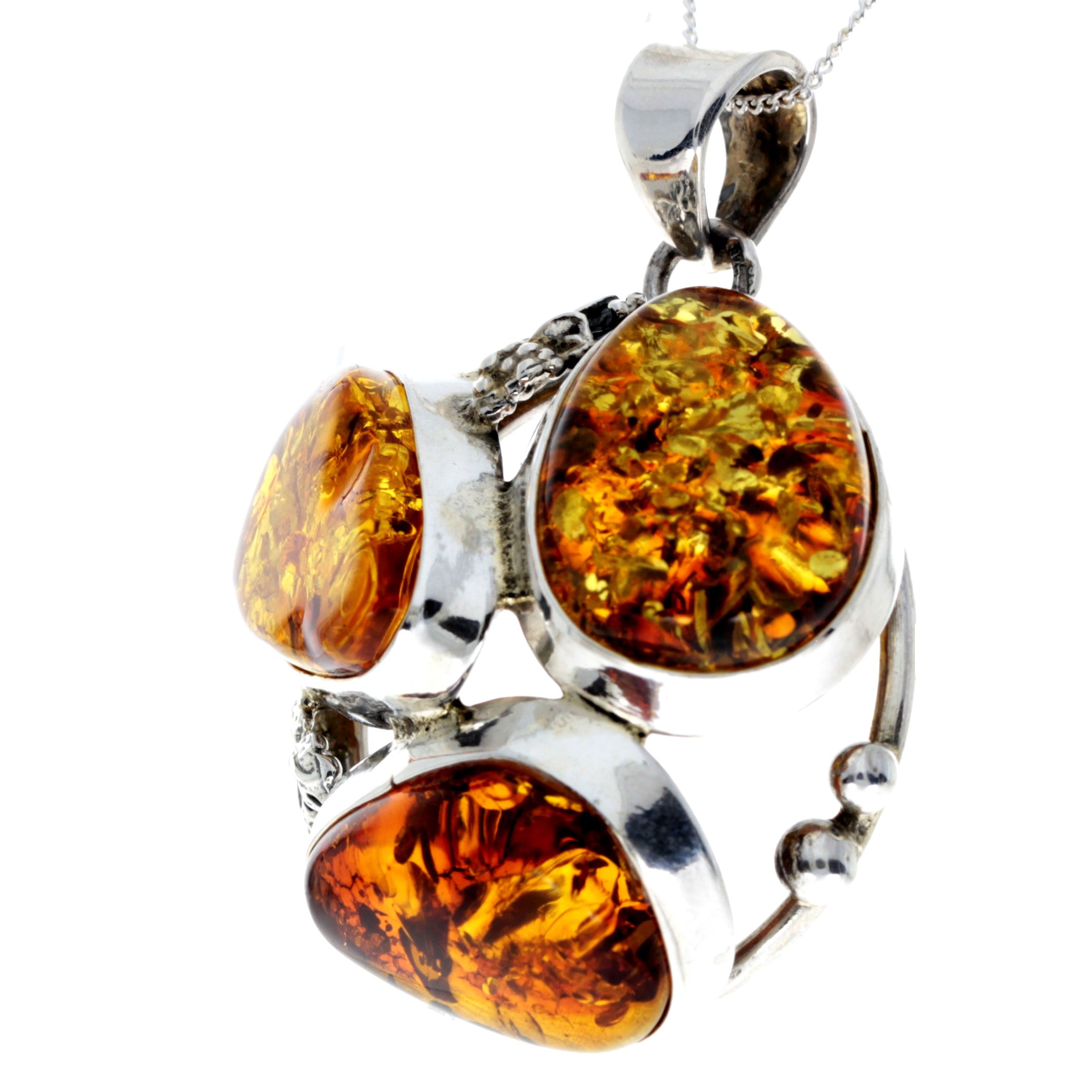 925 Sterling Silver & Genuine Mix Baltic Amber Exlusive Unique Pendant - PD2326