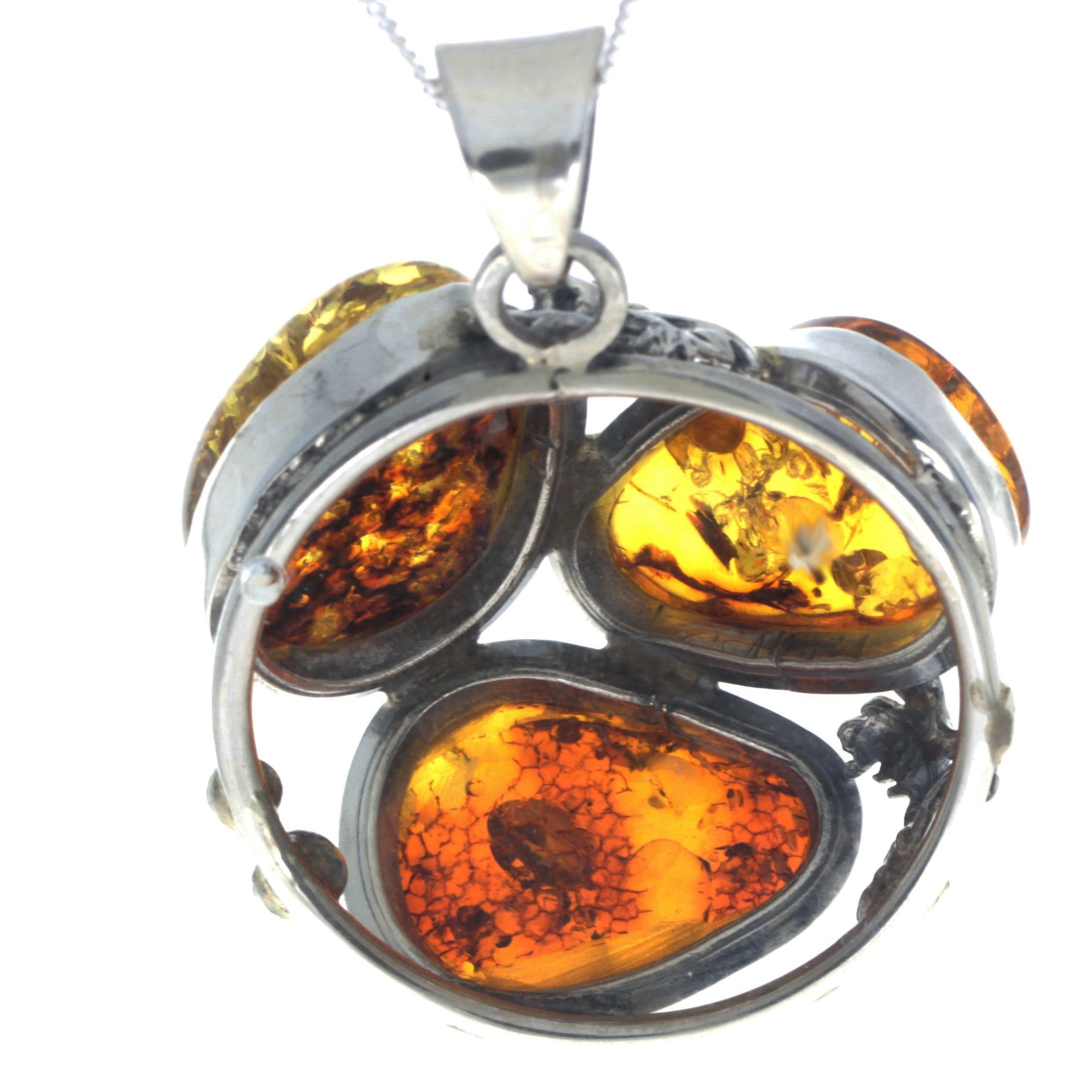 925 Sterling Silver & Genuine Mix Baltic Amber Exlusive Unique Pendant - PD2326