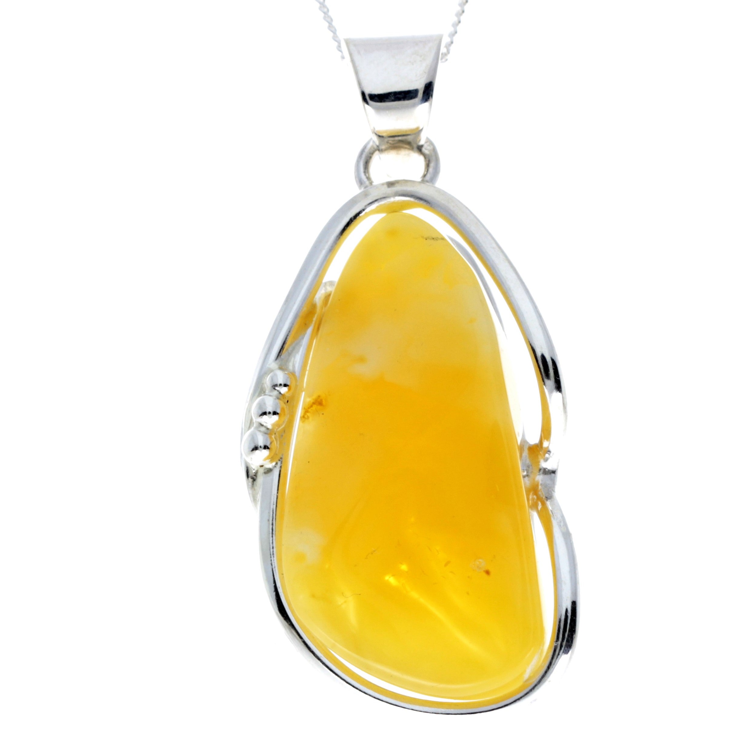 925 Sterling Silver & Genuine Lemon Baltic Amber Exlusive Unique Pendant - PD2329