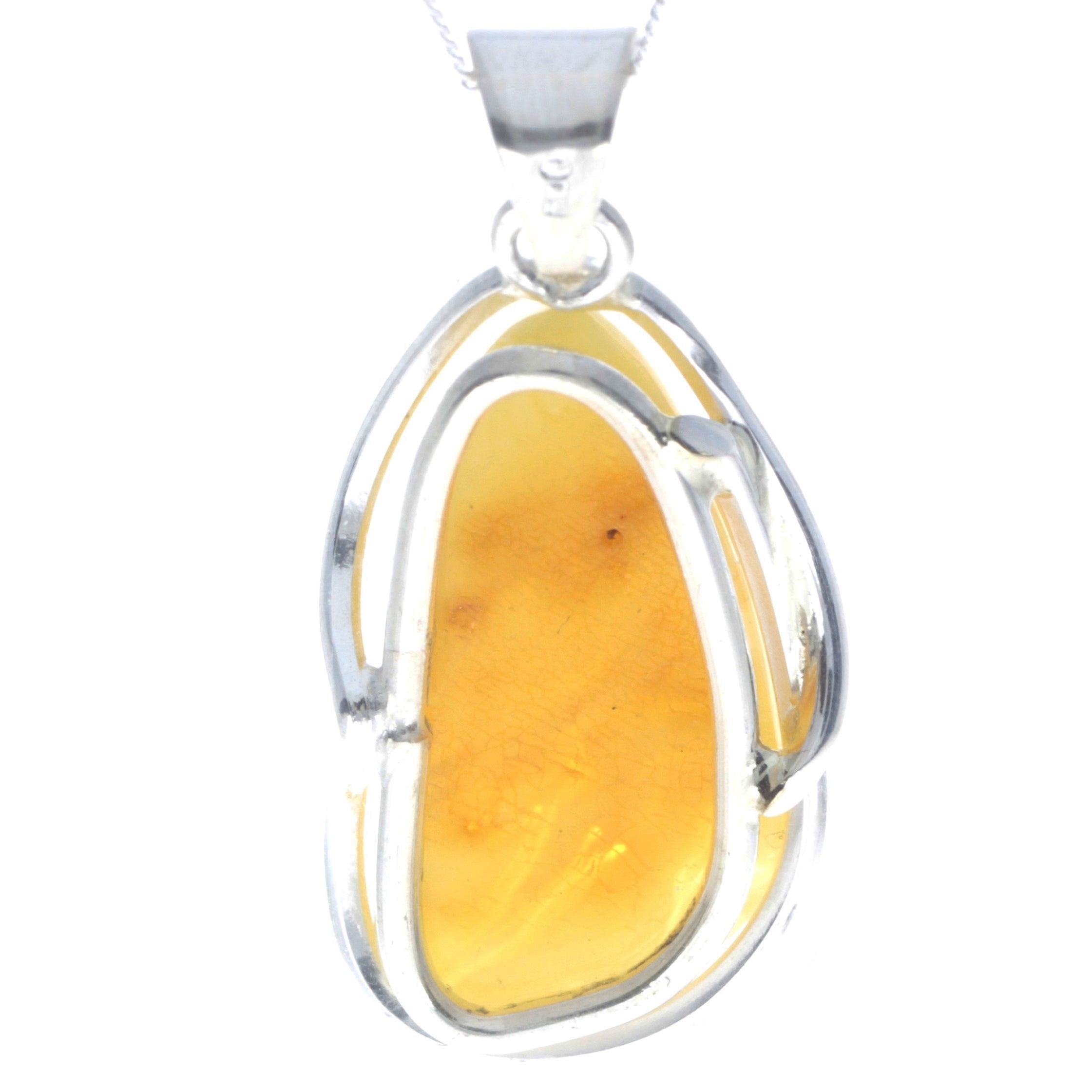 925 Sterling Silver & Genuine Lemon Baltic Amber Exlusive Unique Pendant - PD2329