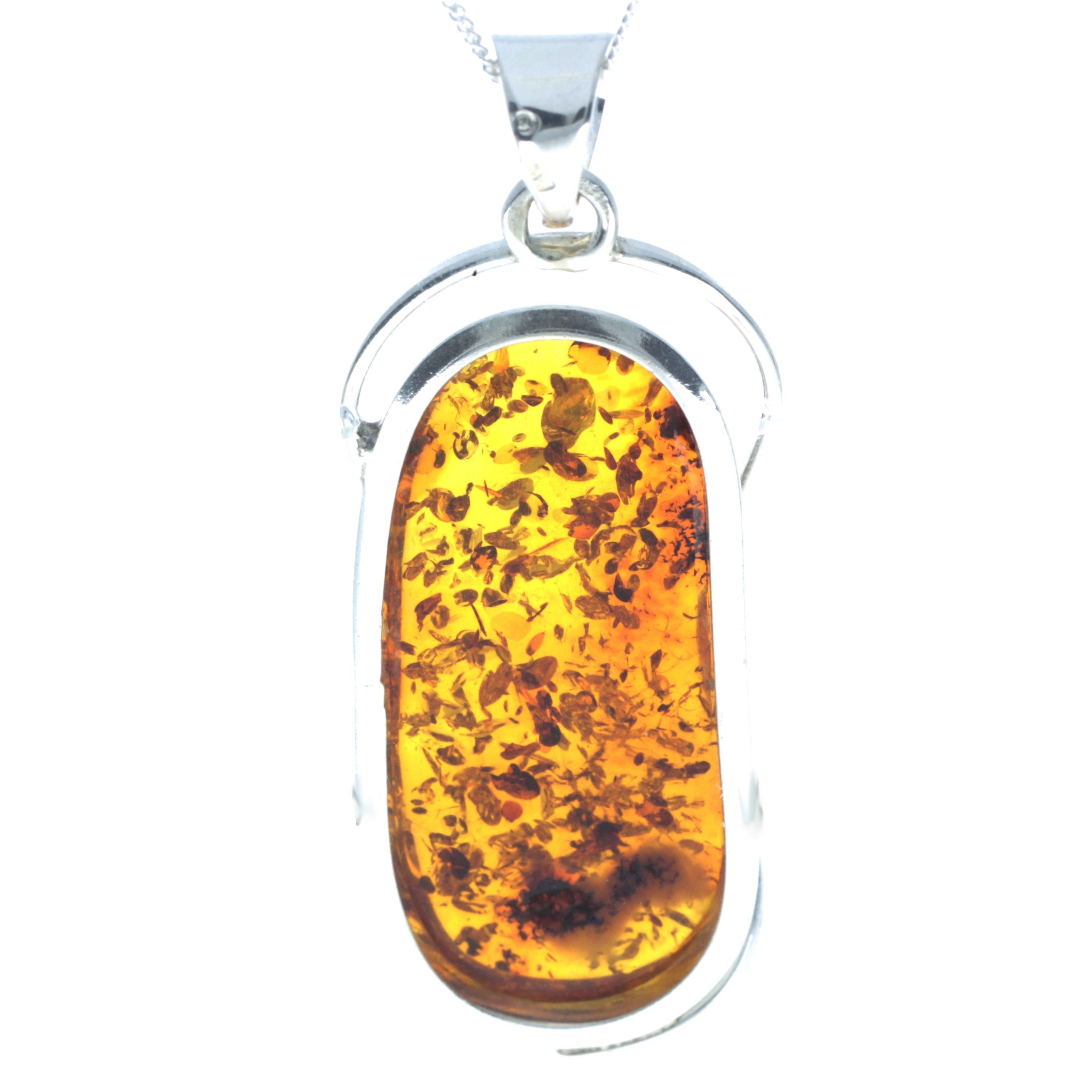 925 Sterling Silver & Genuine Cognac Baltic Amber Exlusive Unique Pendant - PD2338