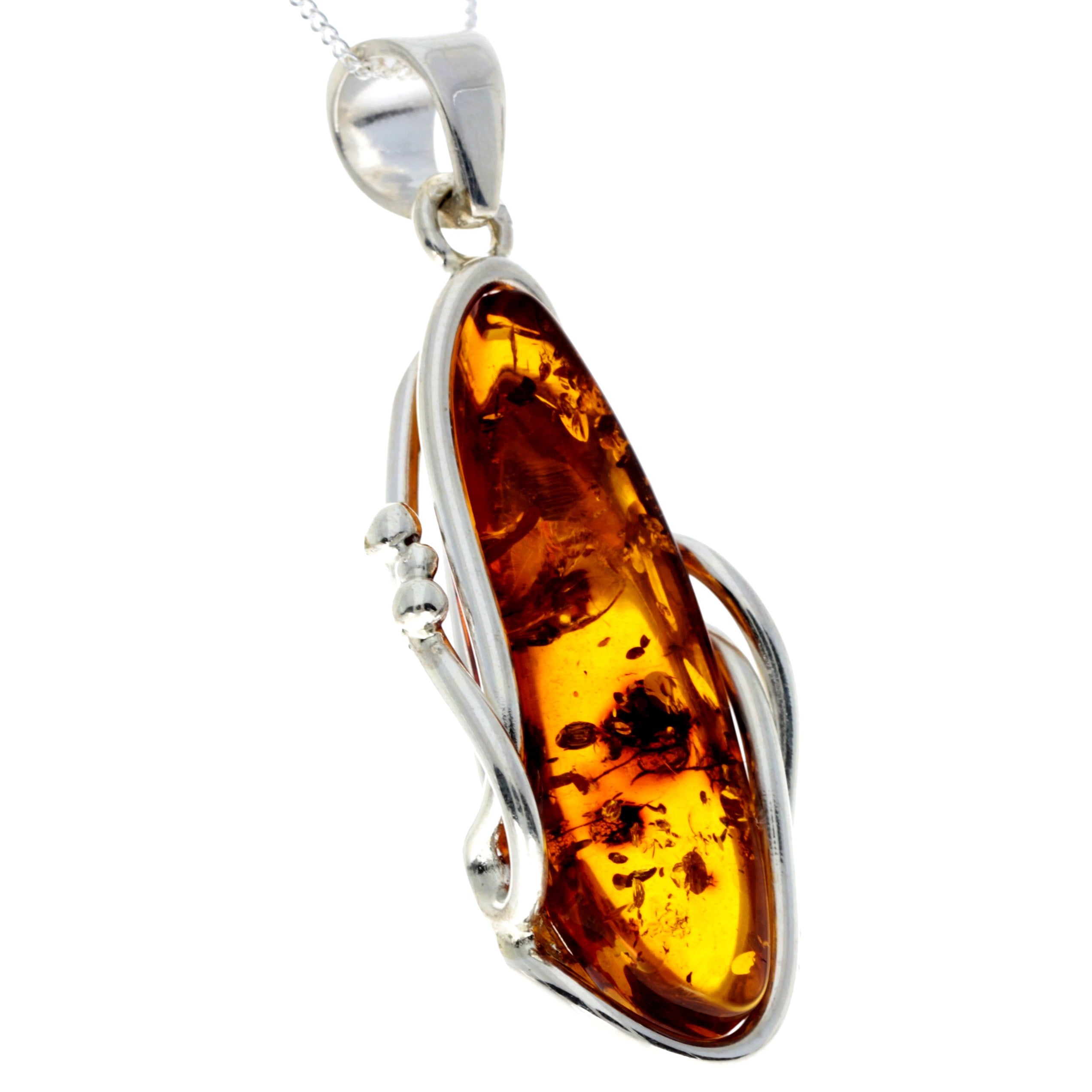 925 Sterling Silver & Genuine Cognac Baltic Amber Exlusive Unique Pendant - PD2342