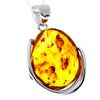 925 Sterling Silver & Genuine Cognac Baltic Amber Exlusive Unique Pendant - PD2345