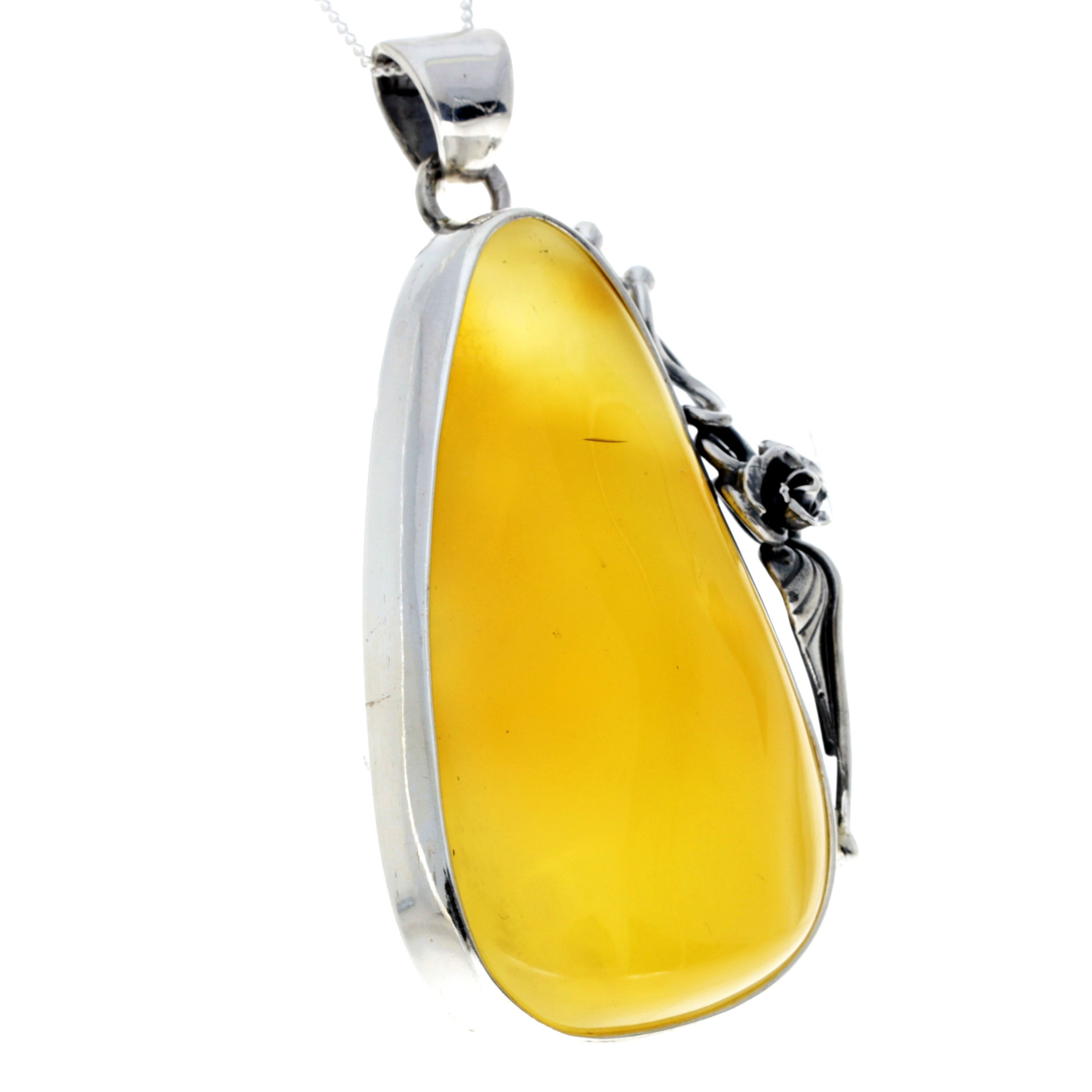 925 Sterling Silver & Genuine Lemon Baltic Amber Exlusive Unique Pendant - PD2369