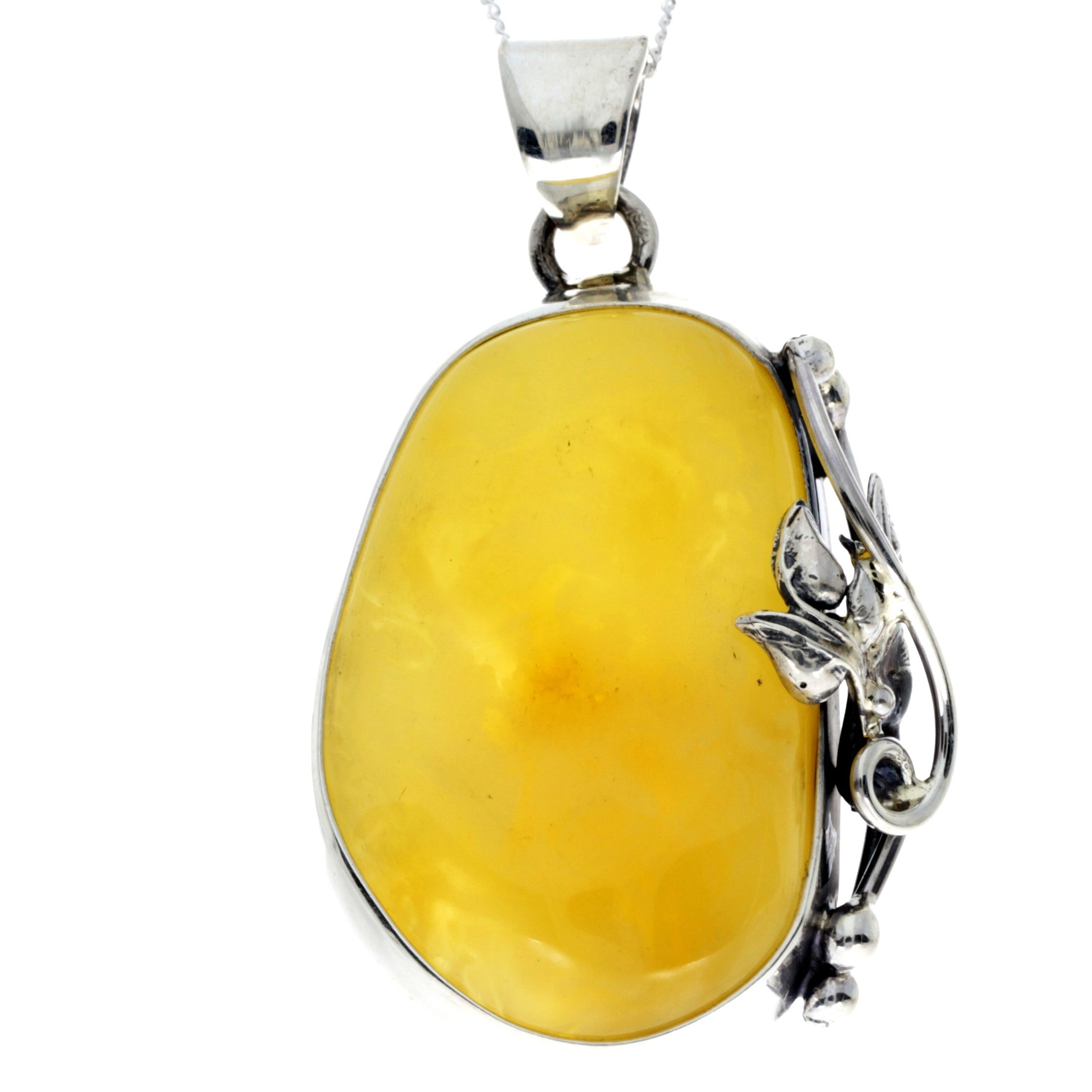 925 Sterling Silver & Genuine Lemon Baltic Amber Exlusive Unique Pendant - PD2371