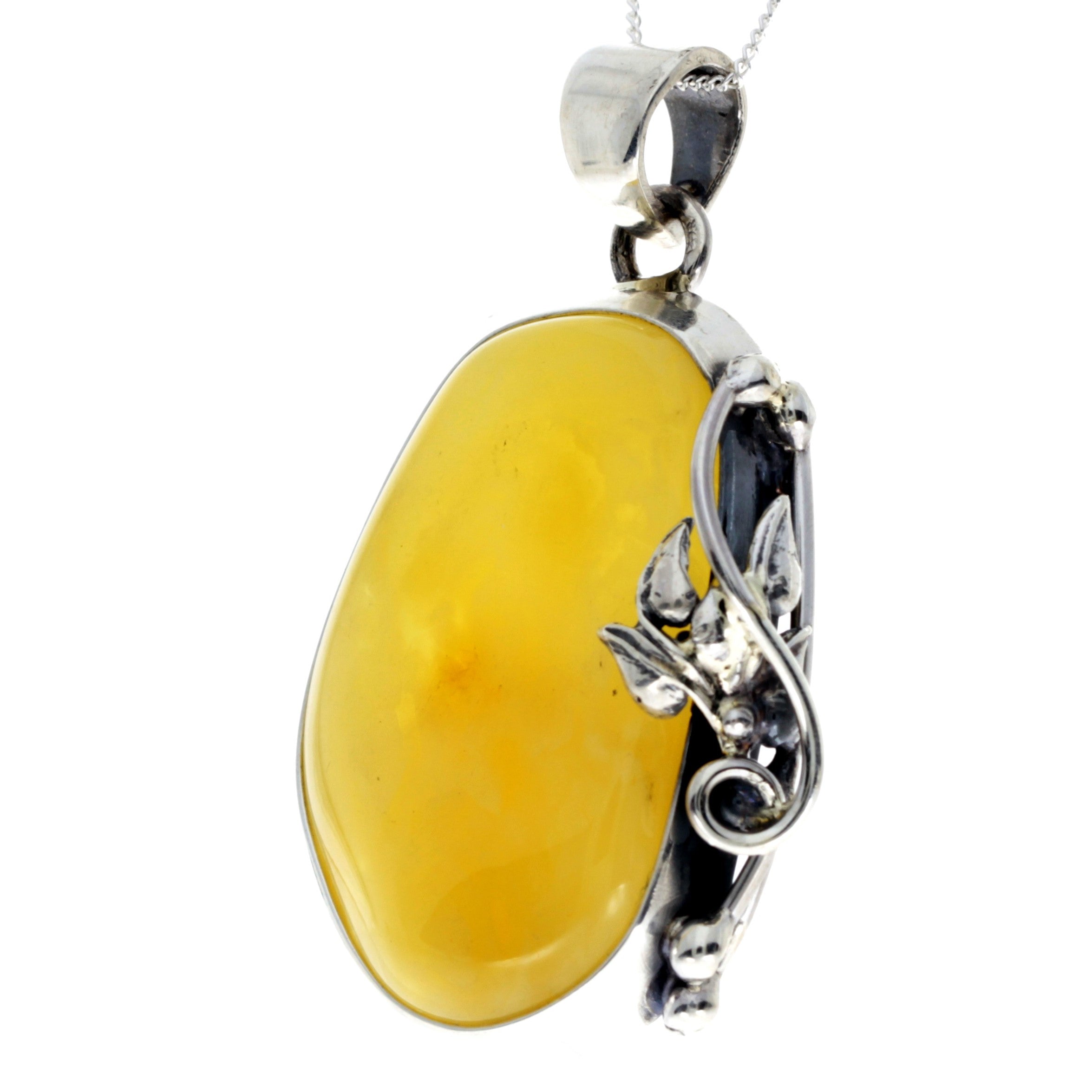 925 Sterling Silver & Genuine Lemon Baltic Amber Exlusive Unique Pendant - PD2371