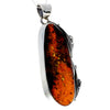 925 Sterling Silver & Genuine Green Baltic Amber Exlusive Unique Pendant - PD2384