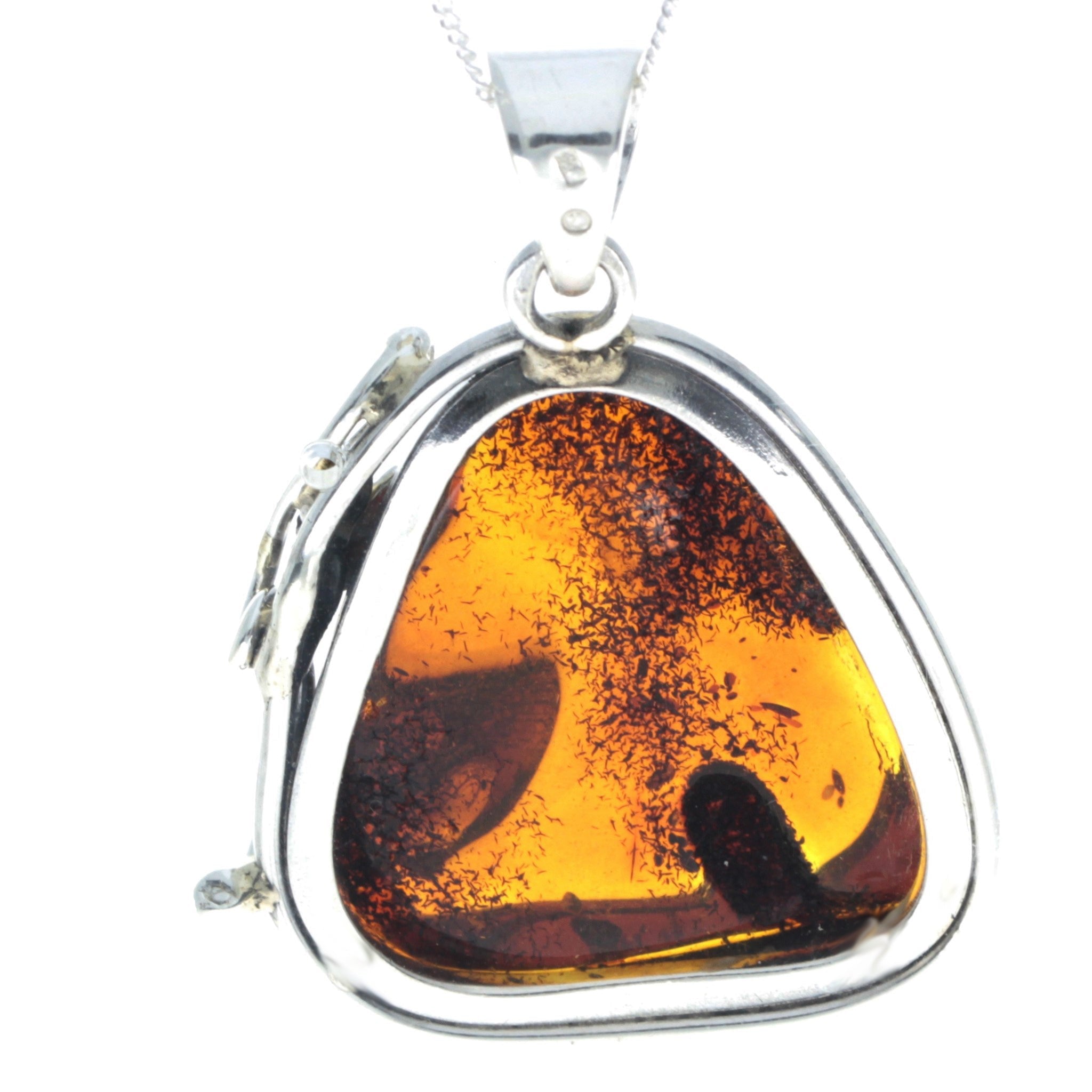 925 Sterling Silver & Genuine Cognac Baltic Amber Exlusive Unique Pendant - PD2392