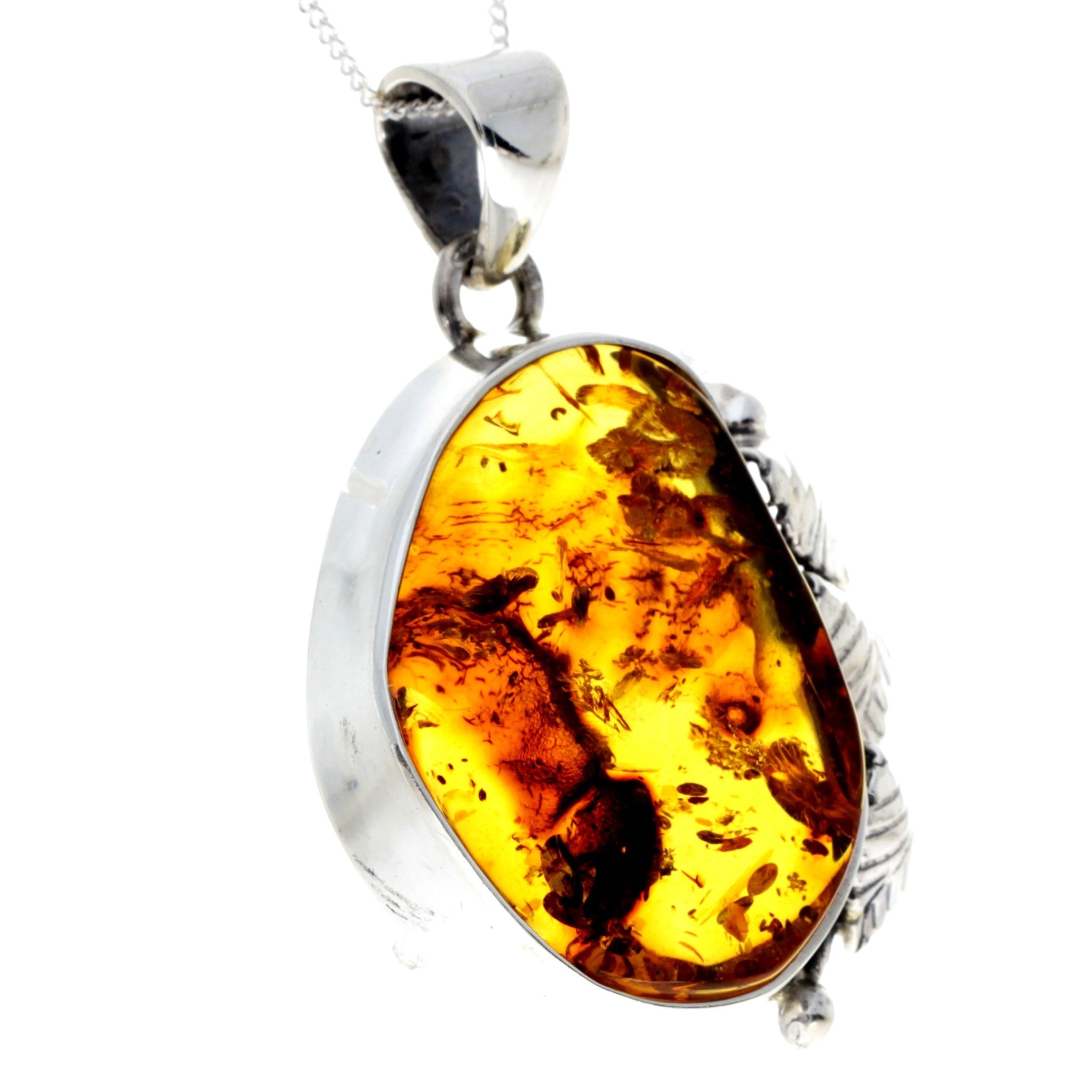 925 Sterling Silver & Genuine Cognac Baltic Amber Exlusive Unique Pendant - PD2396