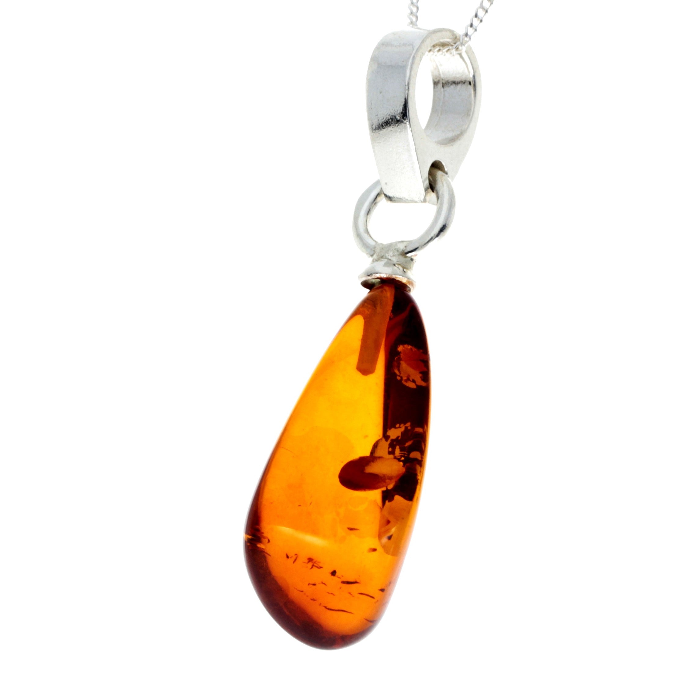 925 Sterling Silver & Genuine Cognac Baltic Amber Exlusive Unique Pendant - PD2397