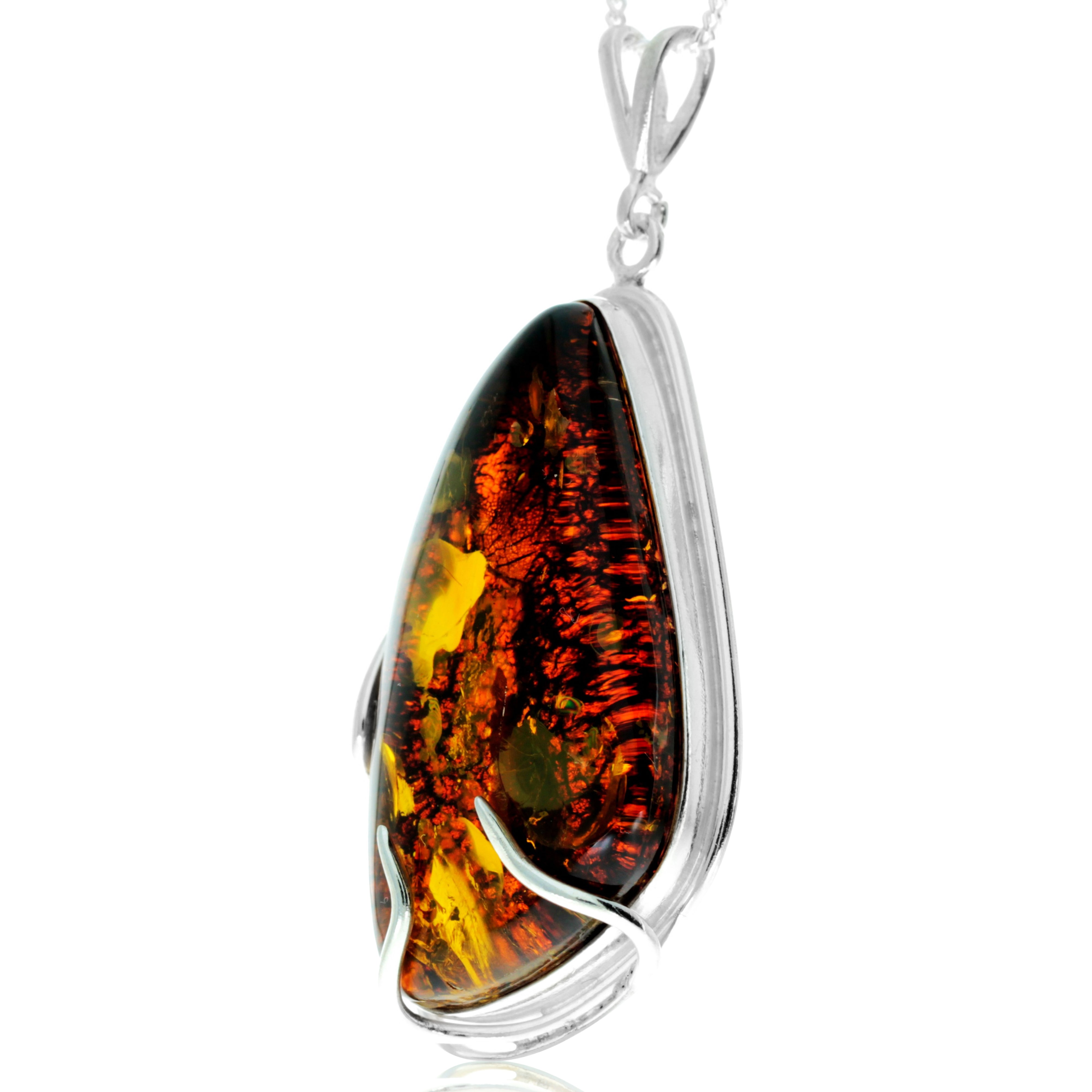 925 Sterling Silver & Genuine Green Baltic Amber Exlusive Unique Pendant - PD2399