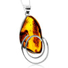 925 Sterling Silver & Genuine Cognac Baltic Amber Exlusive Unique Pendant - PD2407