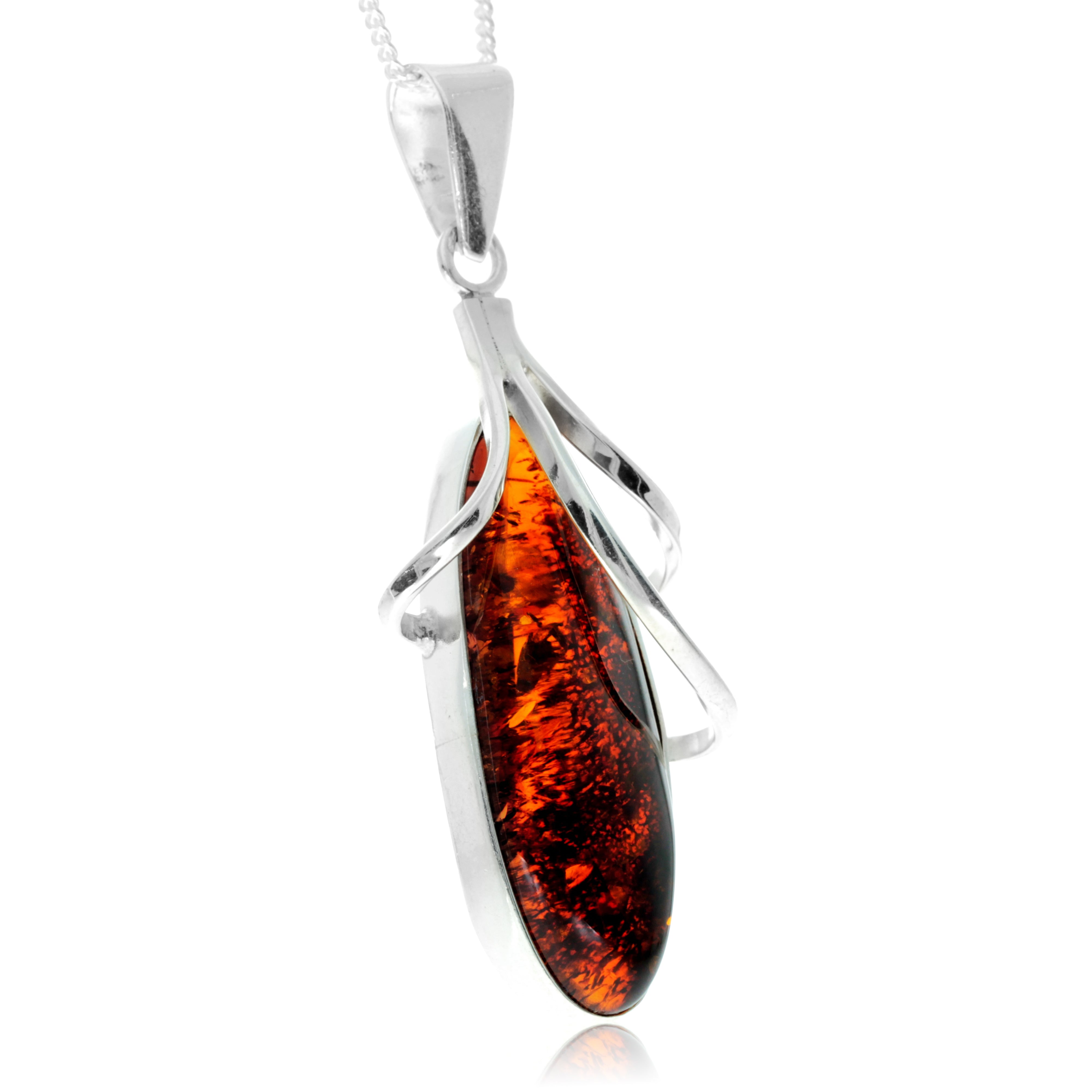 925 Sterling Silver & Genuine Cognac Baltic Amber Exlusive Unique Pendant - PD2411