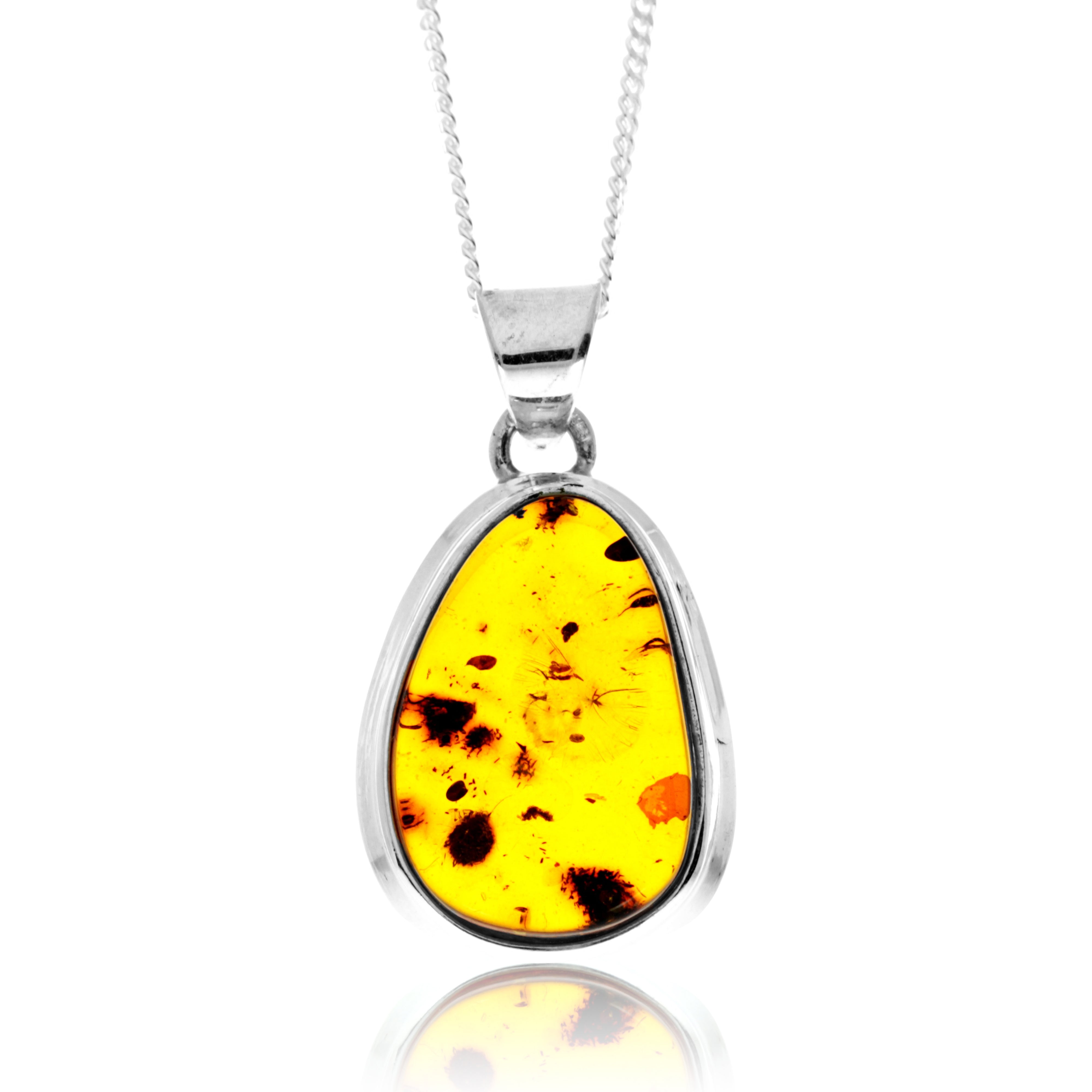 925 Sterling Silver & Genuine Cognac Baltic Amber Exlusive Unique Pendant - PD2413