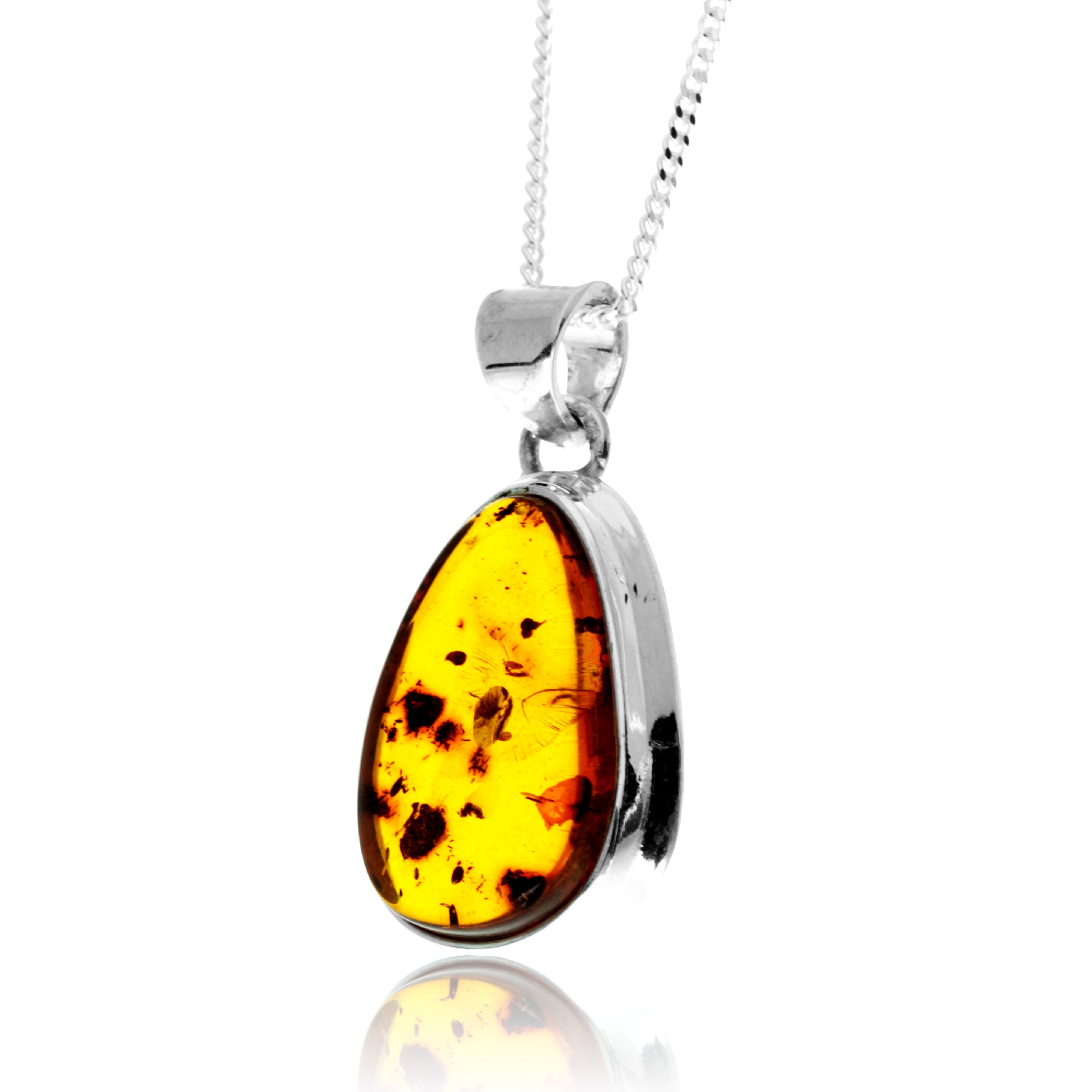 925 Sterling Silver & Genuine Cognac Baltic Amber Exlusive Unique Pendant - PD2413