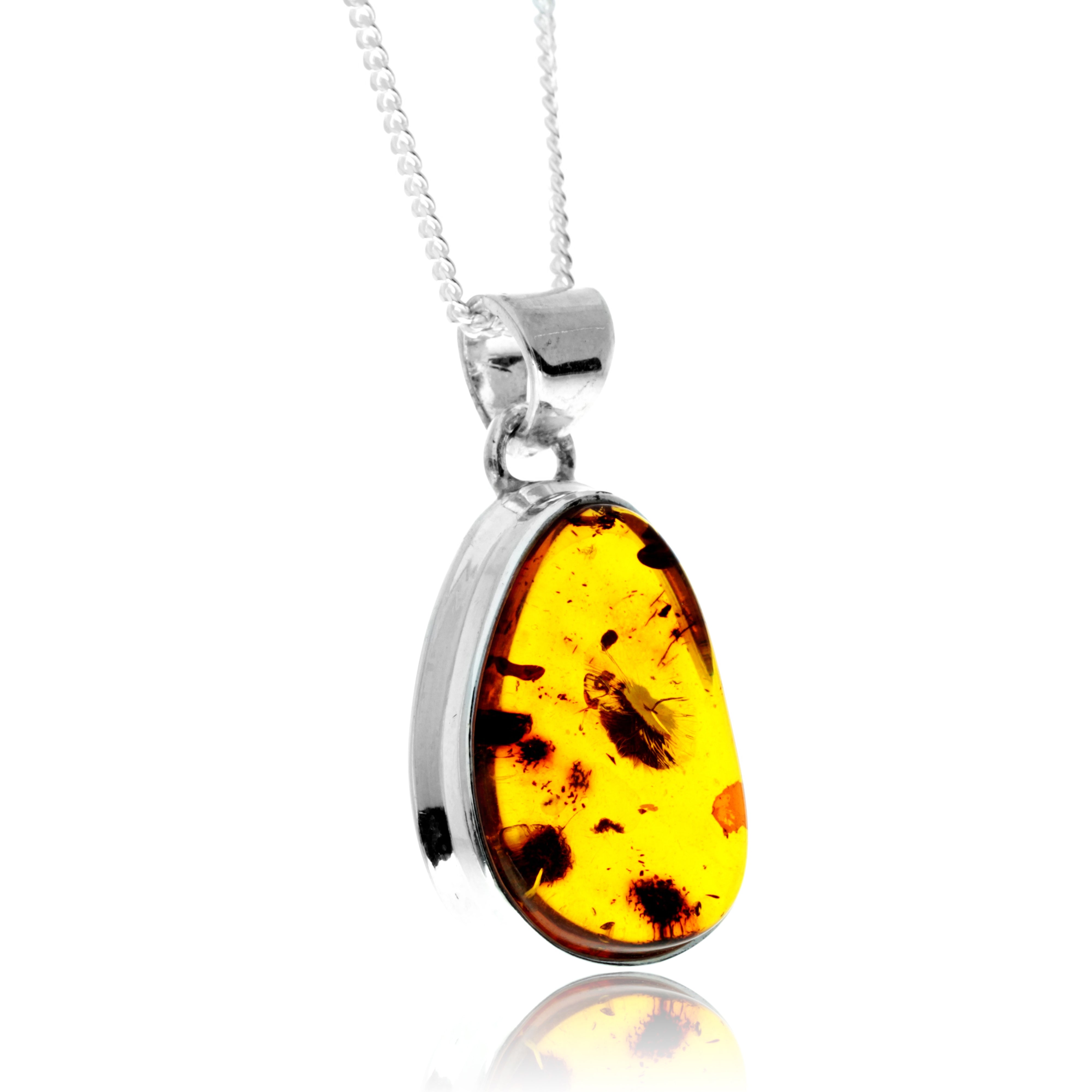 925 Sterling Silver & Genuine Cognac Baltic Amber Exlusive Unique Pendant - PD2413