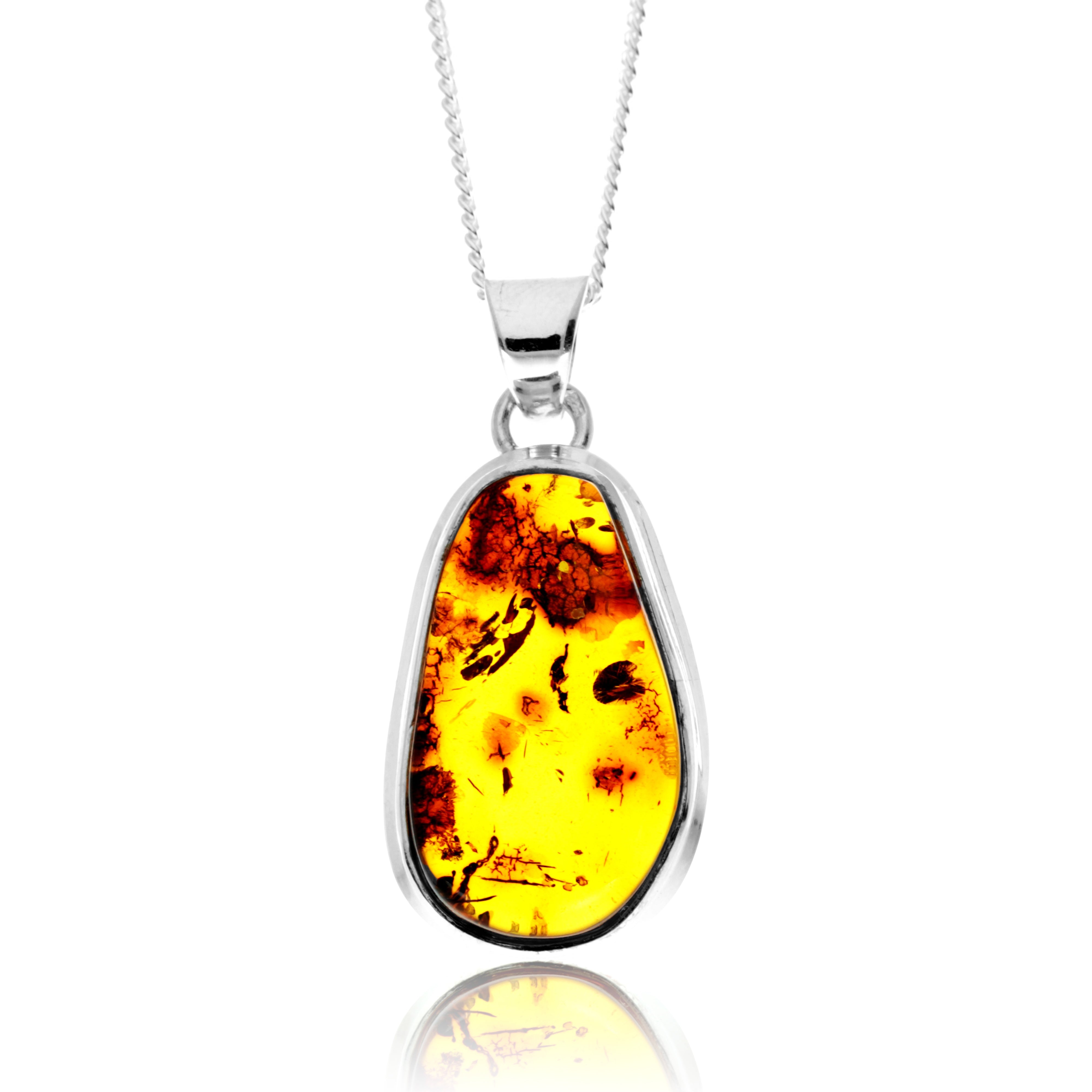 925 Sterling Silver & Genuine Cognac Baltic Amber Exlusive Unique Pendant - PD2414