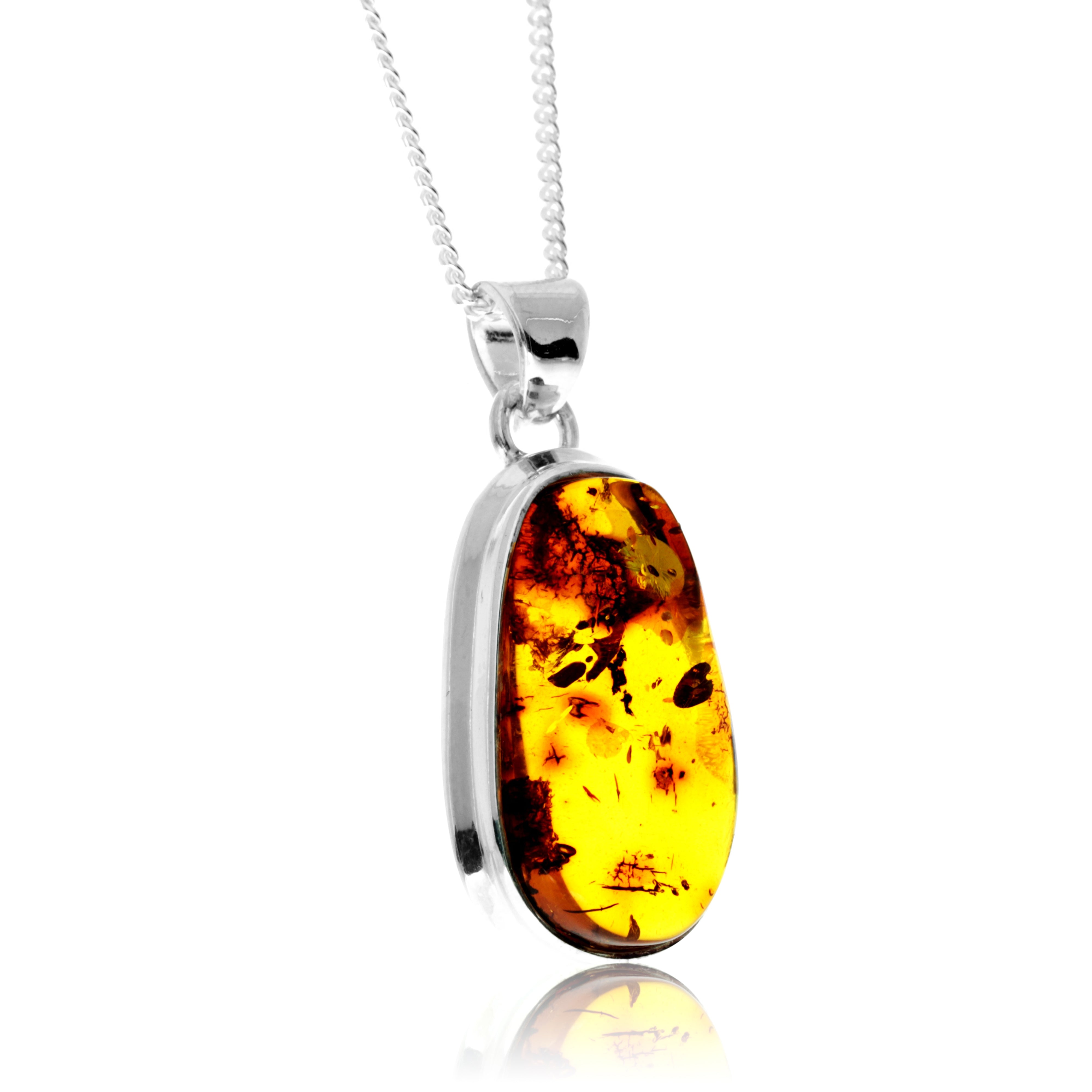 925 Sterling Silver & Genuine Cognac Baltic Amber Exlusive Unique Pendant - PD2414