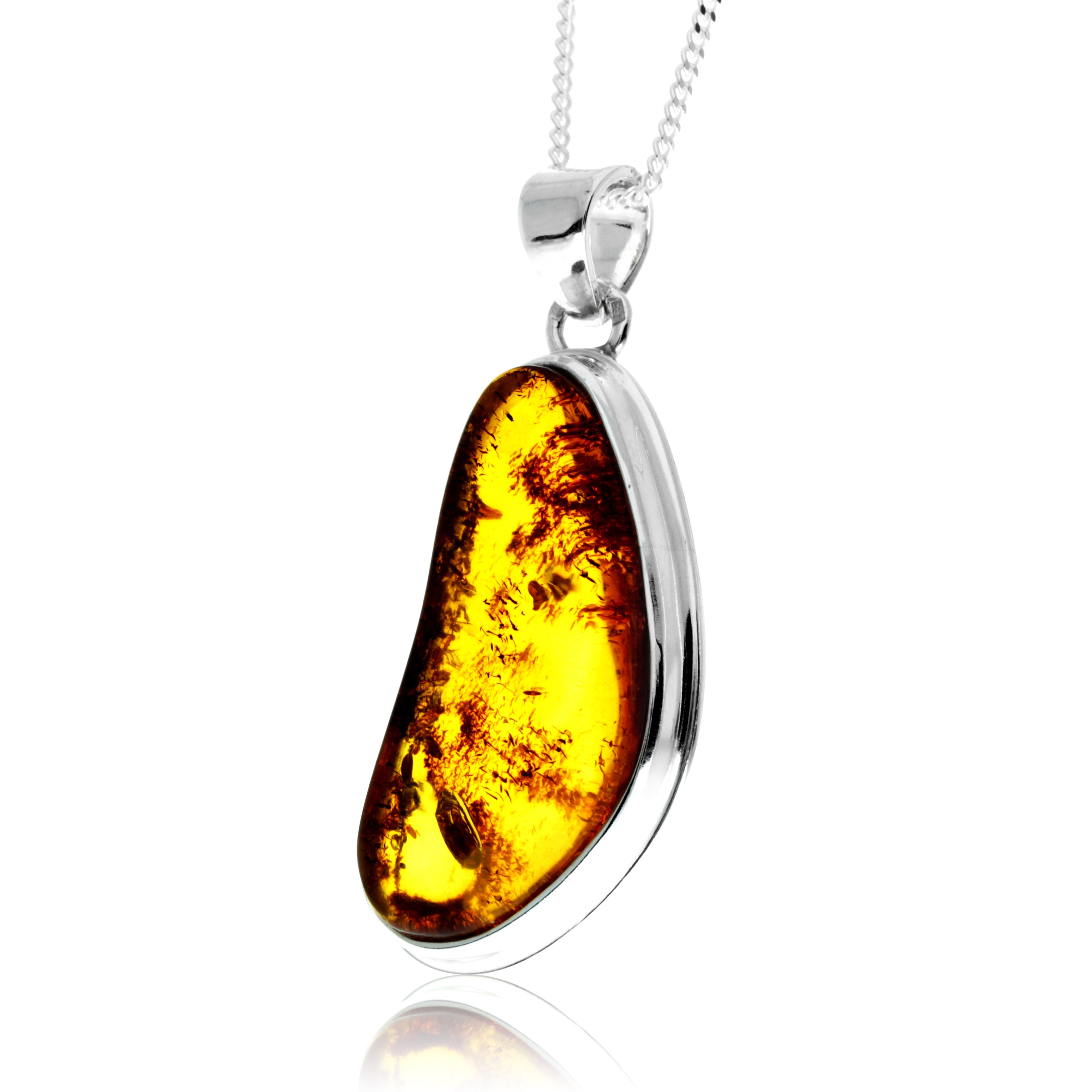 925 Sterling Silver & Genuine Cognac Baltic Amber Exlusive Unique Pendant - PD2415