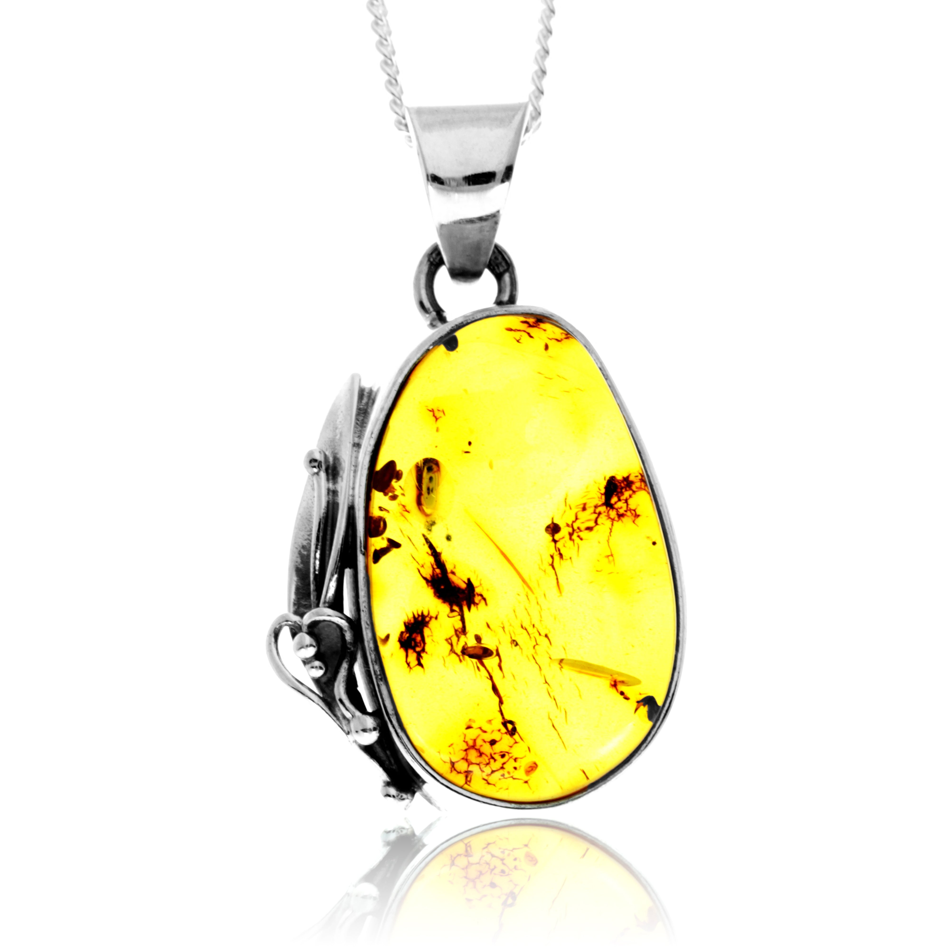 925 Sterling Silver & Genuine Cognac Baltic Amber Exlusive Unique Pendant - PD2420