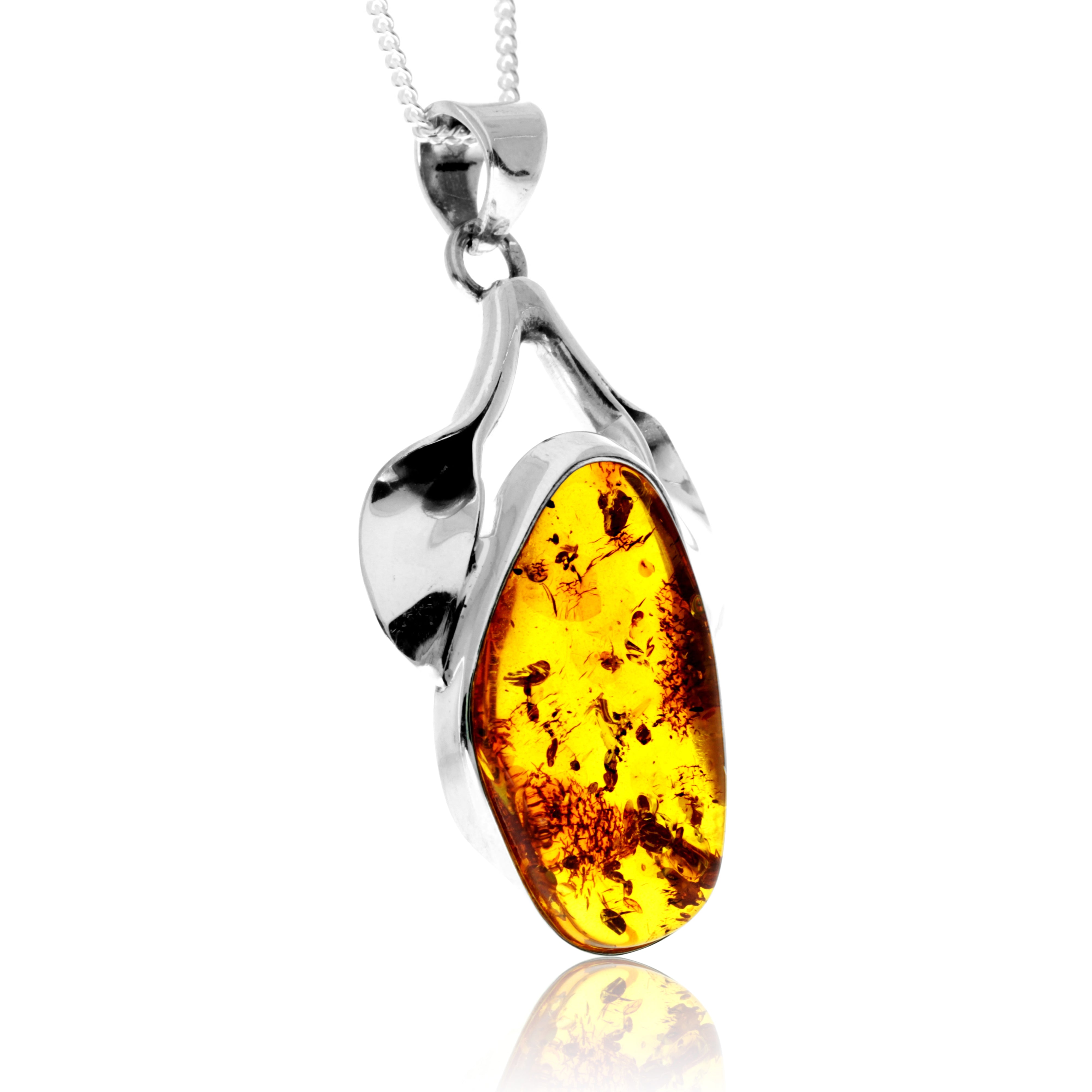 925 Sterling Silver & Genuine Cognac Baltic Amber Exlusive Unique Pendant - PD2422