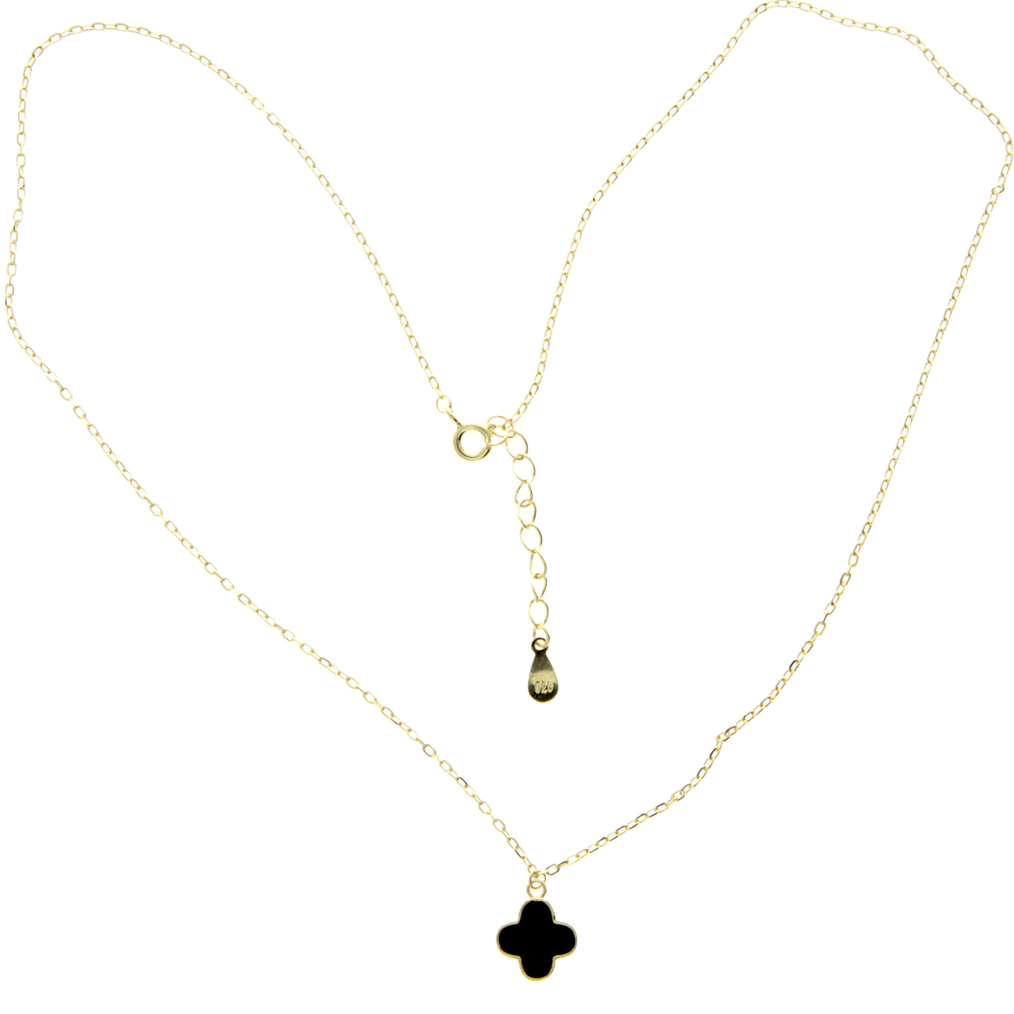 925 Sterling Silver Gold Plated Black Clover Necklace - CH-1022-GP-N
