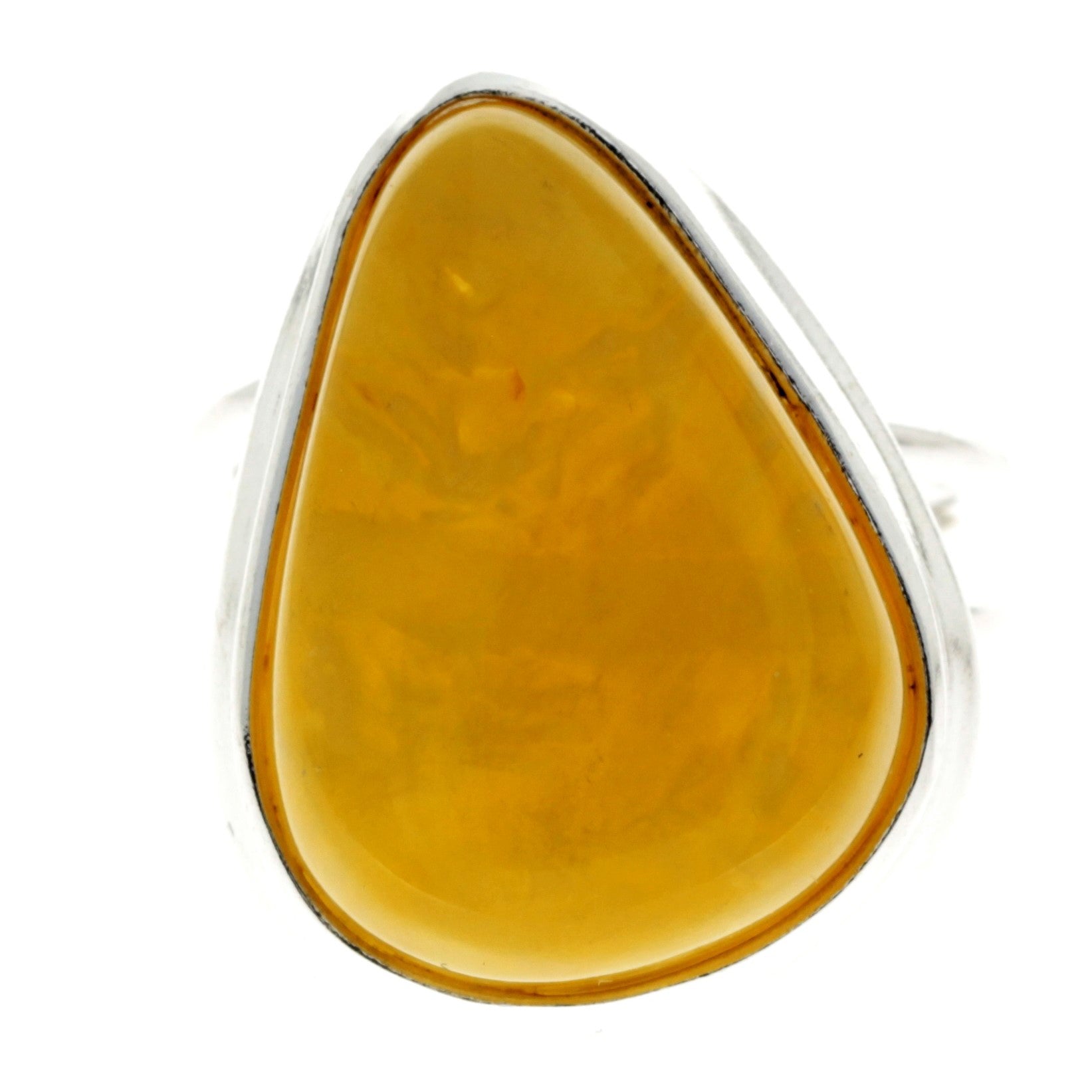 925 Sterling Silver & Genuine Lemon Baltic Amber Unique Ring - RG0658