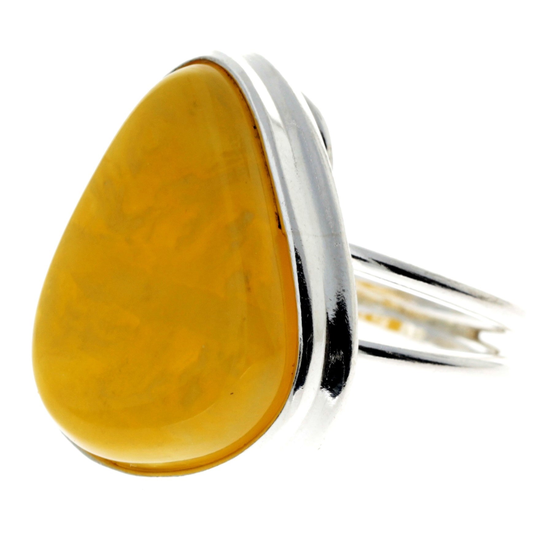 925 Sterling Silver & Genuine Lemon Baltic Amber Unique Ring - RG0658