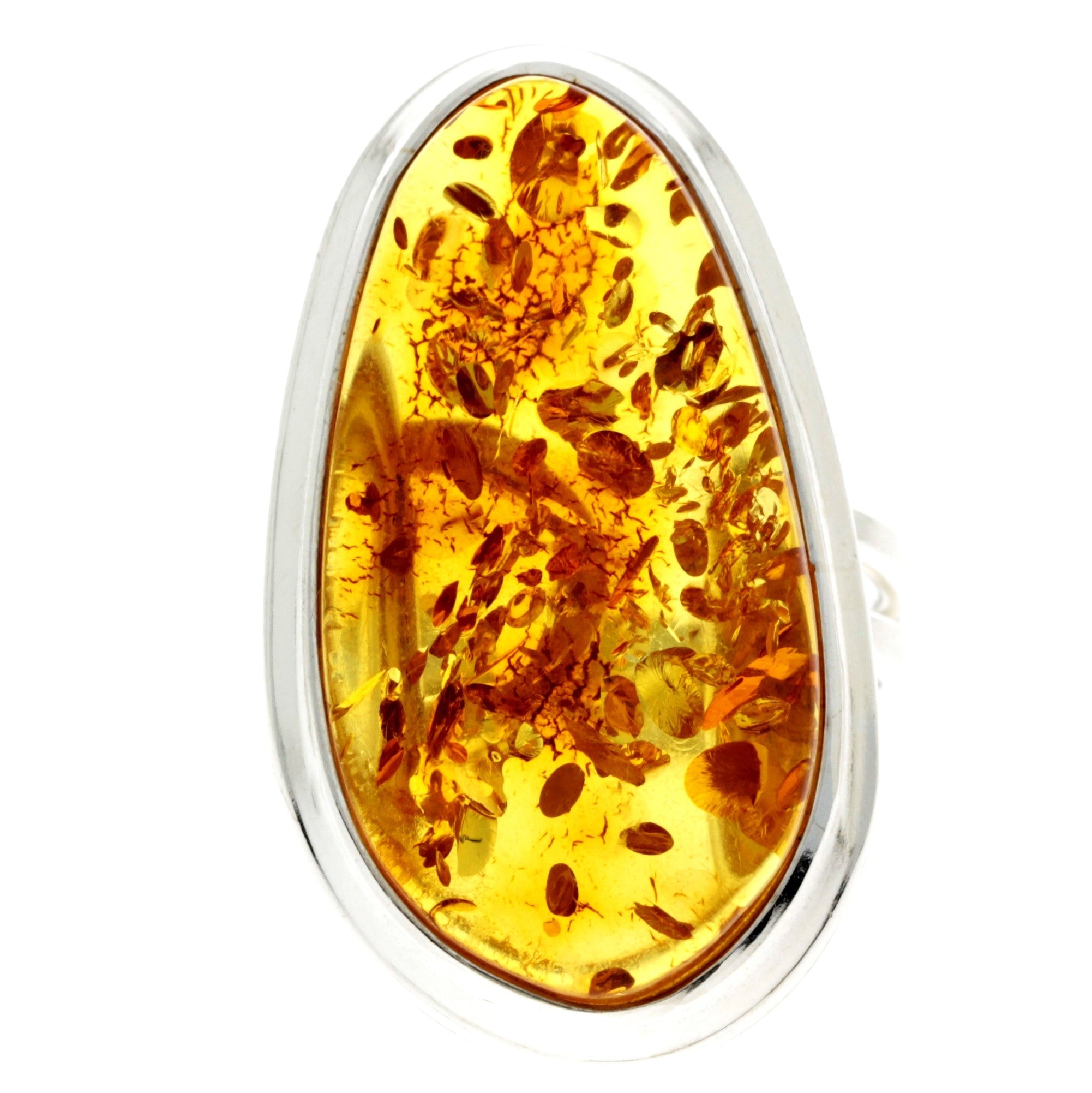 925 Sterling Silver & Genuine Cognac Baltic Amber Unique Ring - RG0668